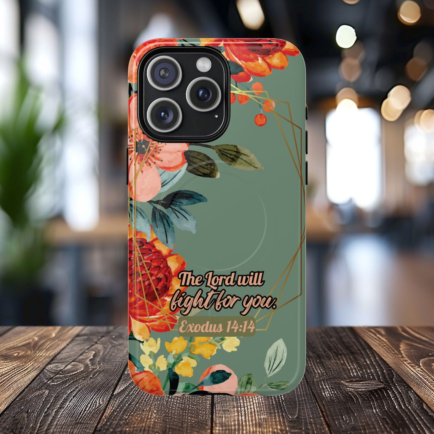 The Lord will Fight for You Exodus 14:14, Inspirational Gift, Tough iPhone Magnetic Case Scripture, Sunflower Bible Verse, MagSafe® iPhone® Tough Case, iPhone 14, iPhone 15, iPhone 16, Pro, Pro Max, Plus.