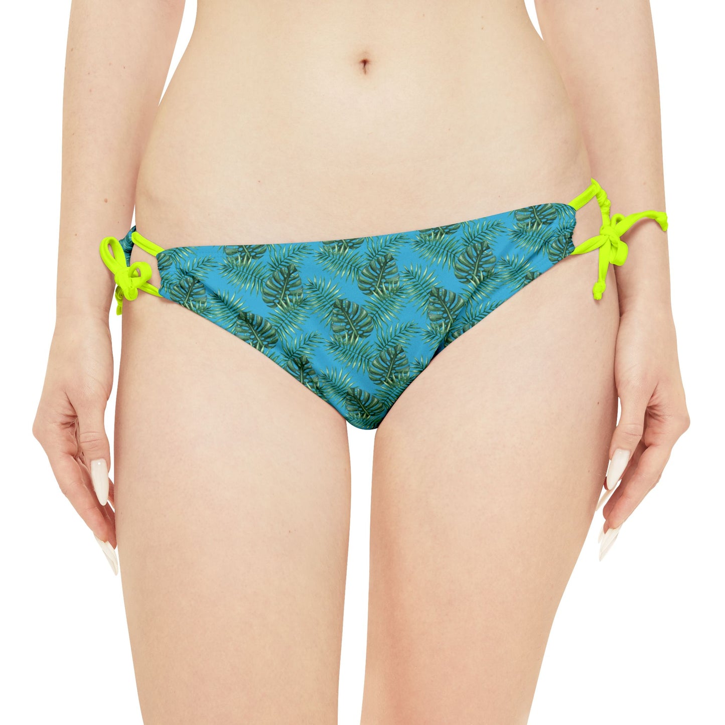 Turquoise Tropical Bliss Loop Tie Side Bikini Bottom (AOP)