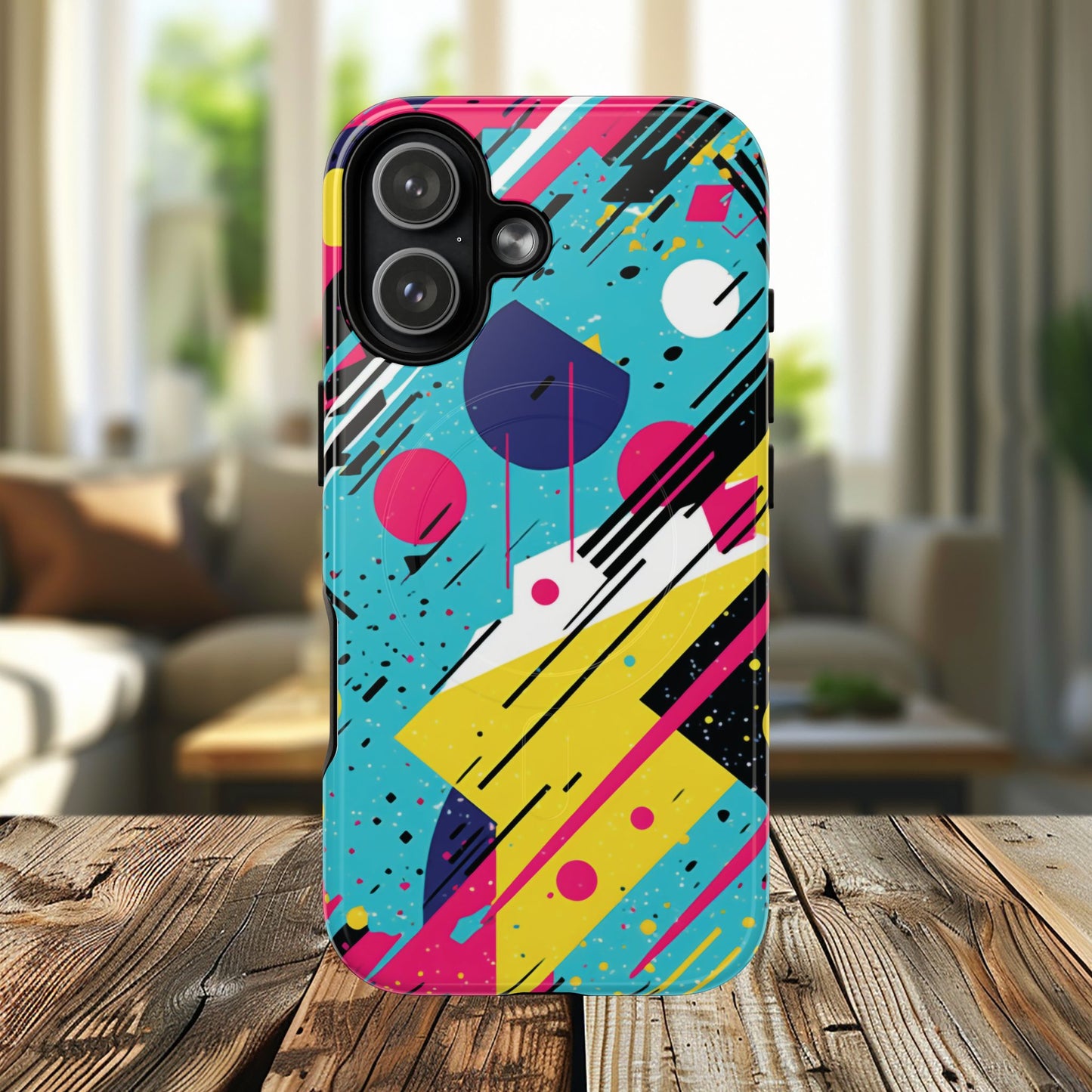 Retro Pop Vibes Magnetic iPhone Case with Abstract Design, Tough iPhone Cover, iPhone Accessory, Gift for Tech Lovers, Trendy iPhone Protector