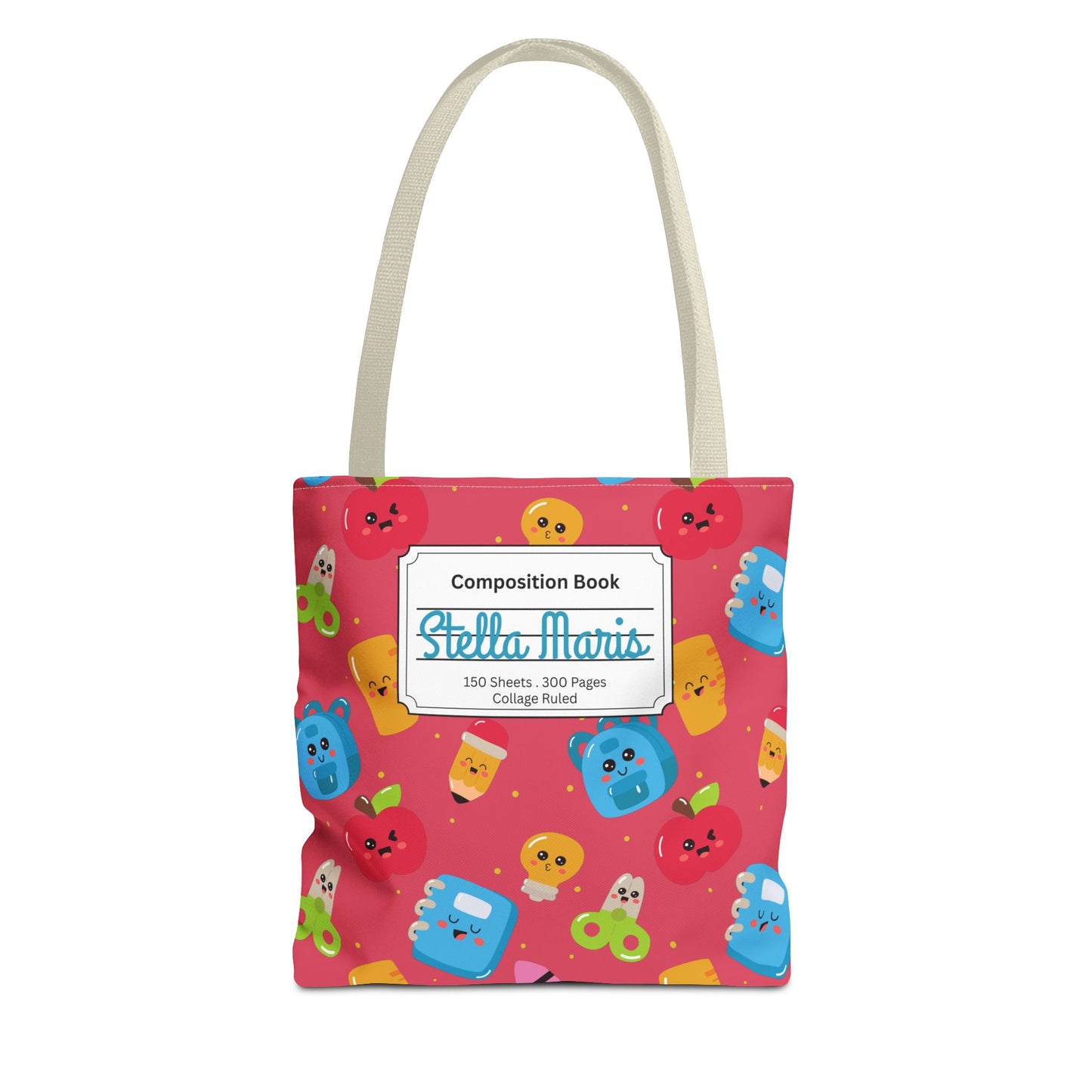 Personalized Kawaii Composition Book Inspired Tote Bag, Back to School Tote, Teacher Gift, Kids Bag, Custom Name Bag, Educational Accessories, Back to School Tote Bag.