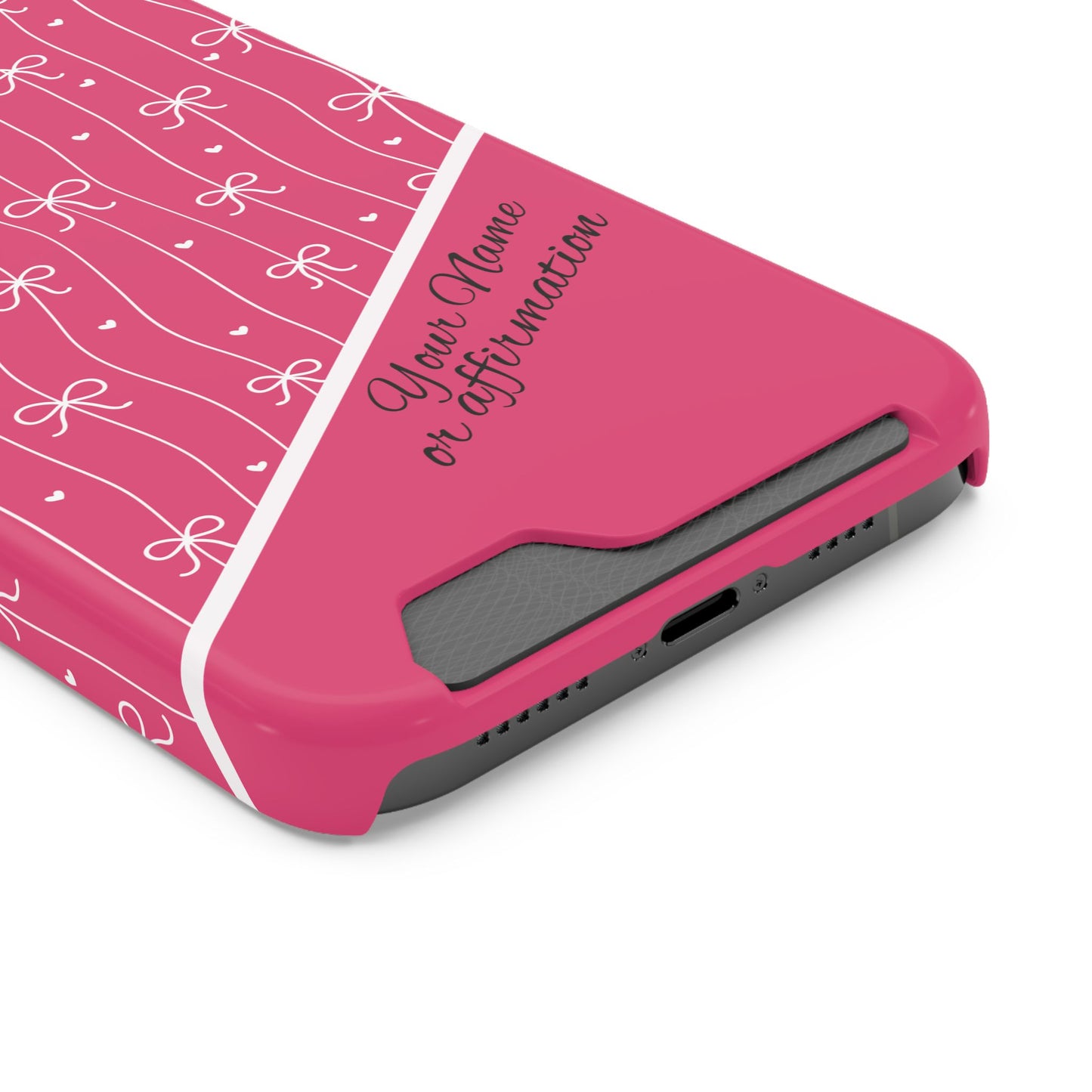 Personalized Pink Bow Coquette iPhone and Samsung Card Case — Custom Name or Affirmation