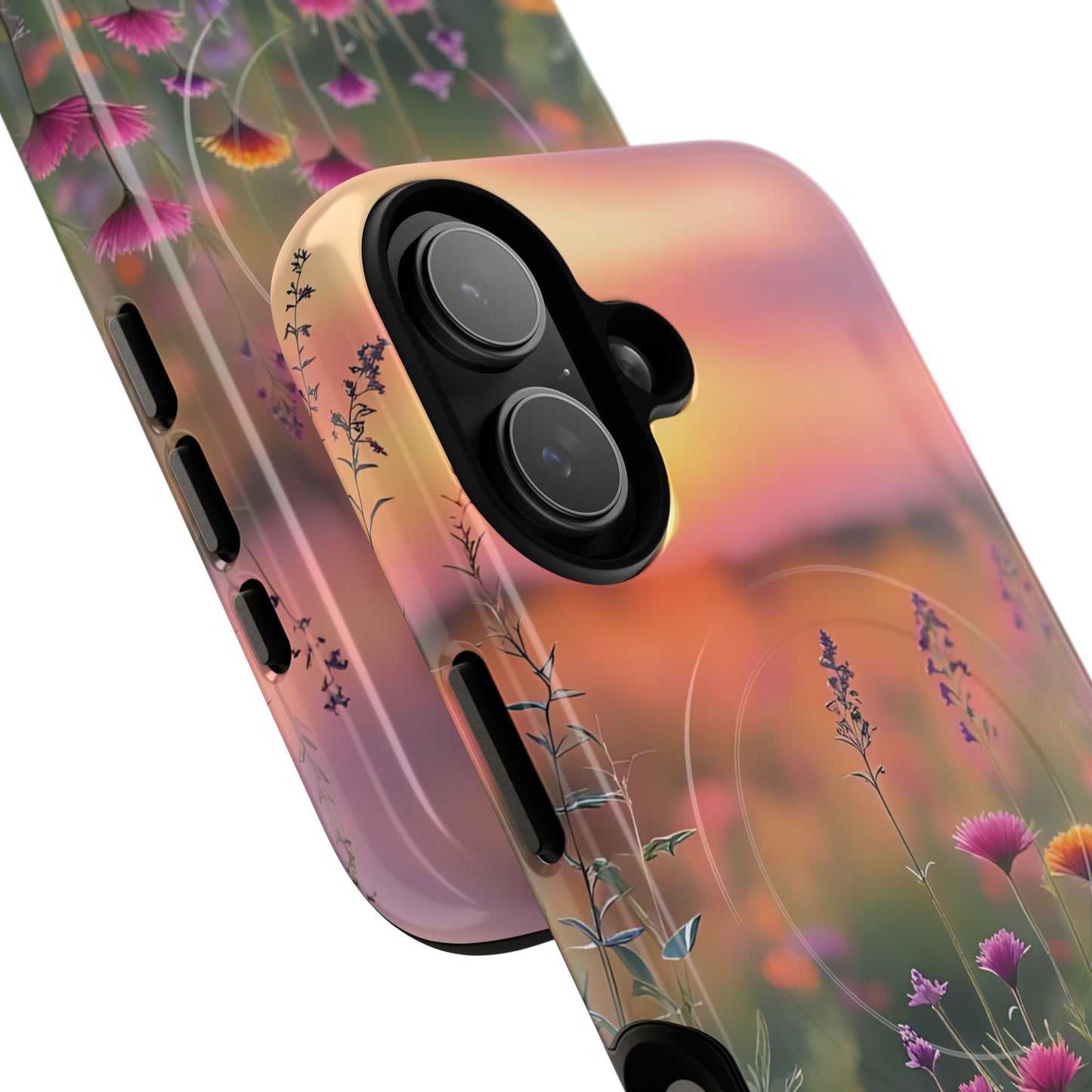 Floral Sunset Phone Case, Tough Magnetic Cases for iPhone, Nature Lover Gift, Durable Protection, Eco-Friendly Phone Accessory