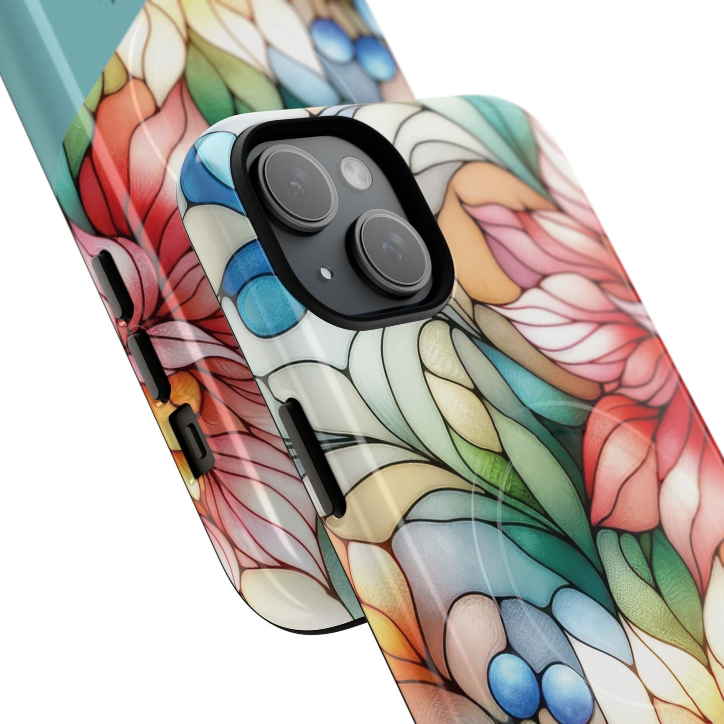 Personalized Radiant Gardenlight Stained Glass Tough MagSafe Magnetic Case, Vibrant Flower Cover, Durable Protective Case, Unique Gift for Her, Spring Elegance, iPhone® 13, 14, 15, 16, 17, Pro, Pro Max, Plus Cases.