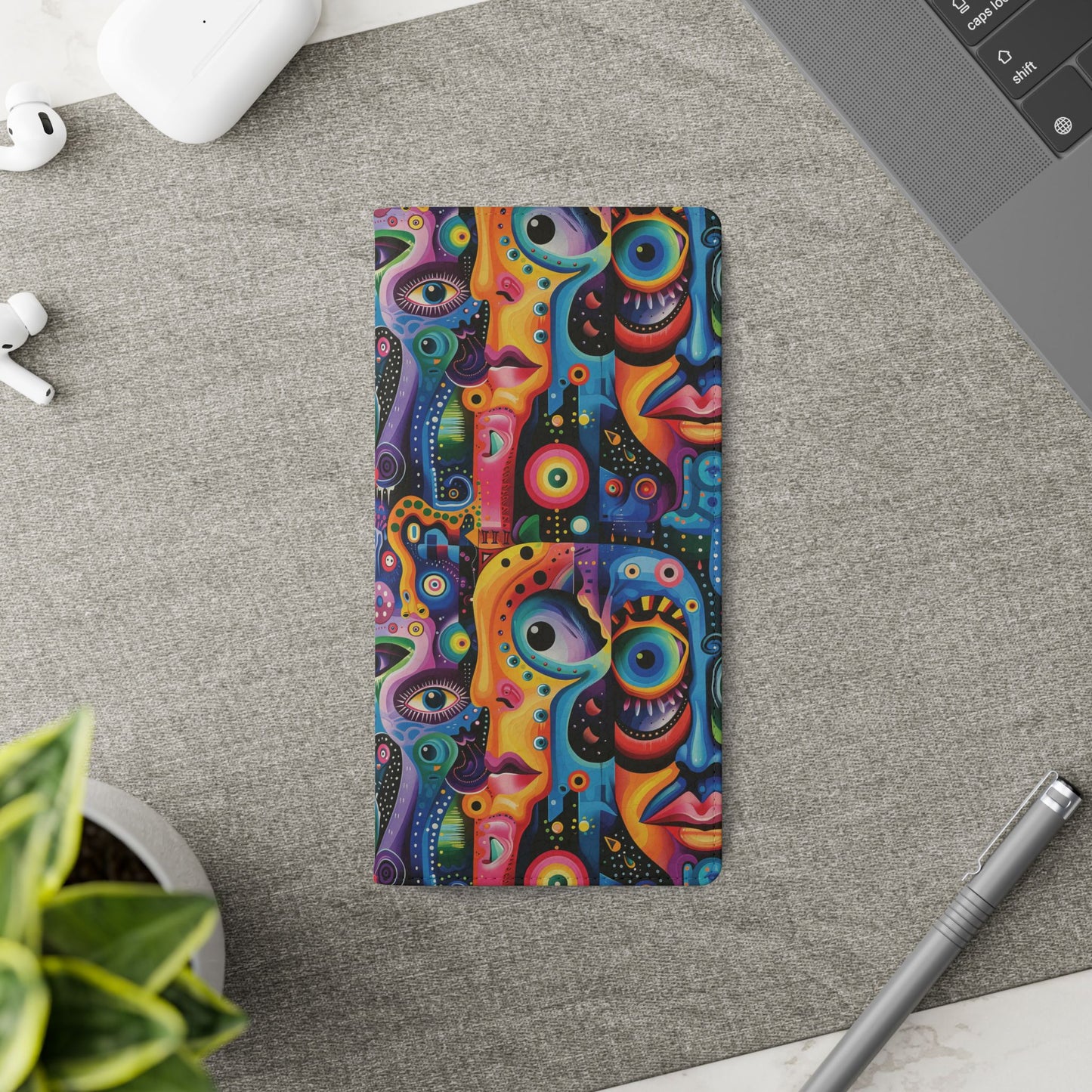 Psychedelic Visions Vibrant Art Flip iPhone and Samsung Phone Case - Colorful Faces Design for Phone Protection