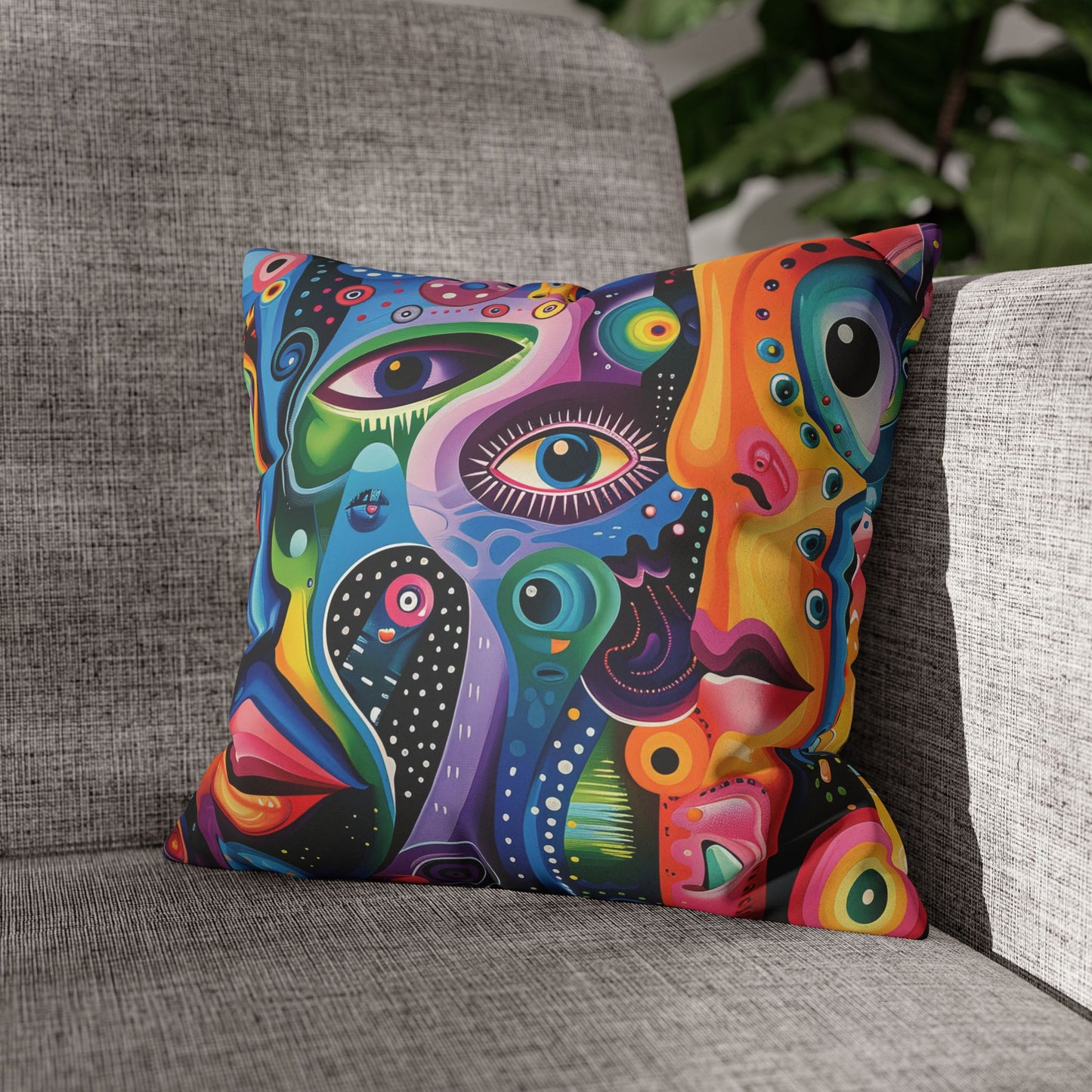 Psychedelic Visions Vibrant Abstract Art Pillowcase - Colorful Decorative Faux Suede Cushion Cover