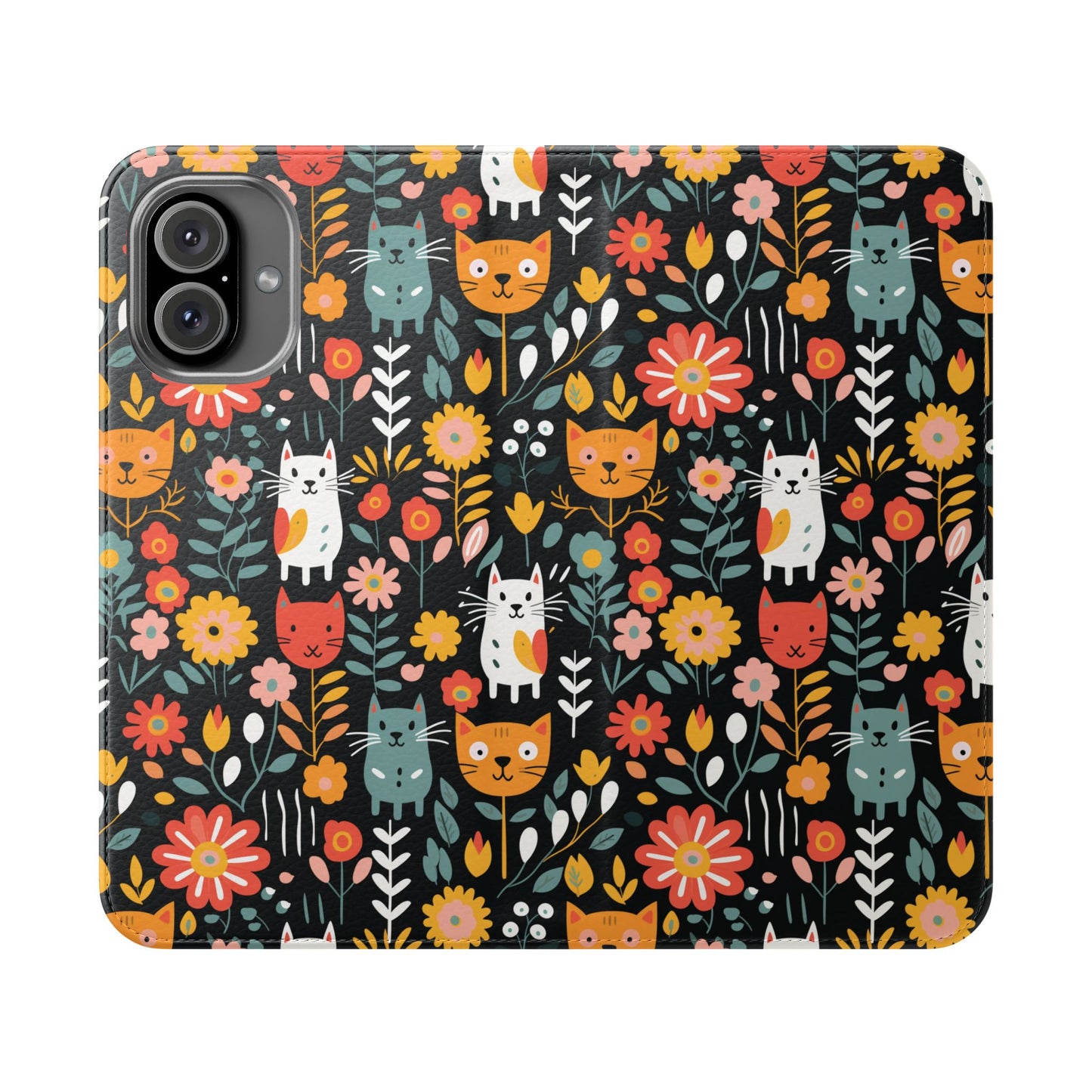 Whimsical Feline Garden iPhone and Samsung Flip Cases