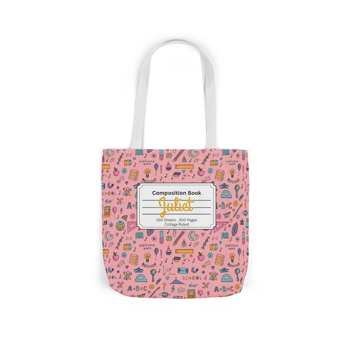 Personalized Pink Chalkboard Chic Composition Book Inspired Canvas Tote Bag with Colorful Straps, Cute School Bag, Eco-Friendly Tote, Back to School Shopping Bag, Teacher Gift Idea