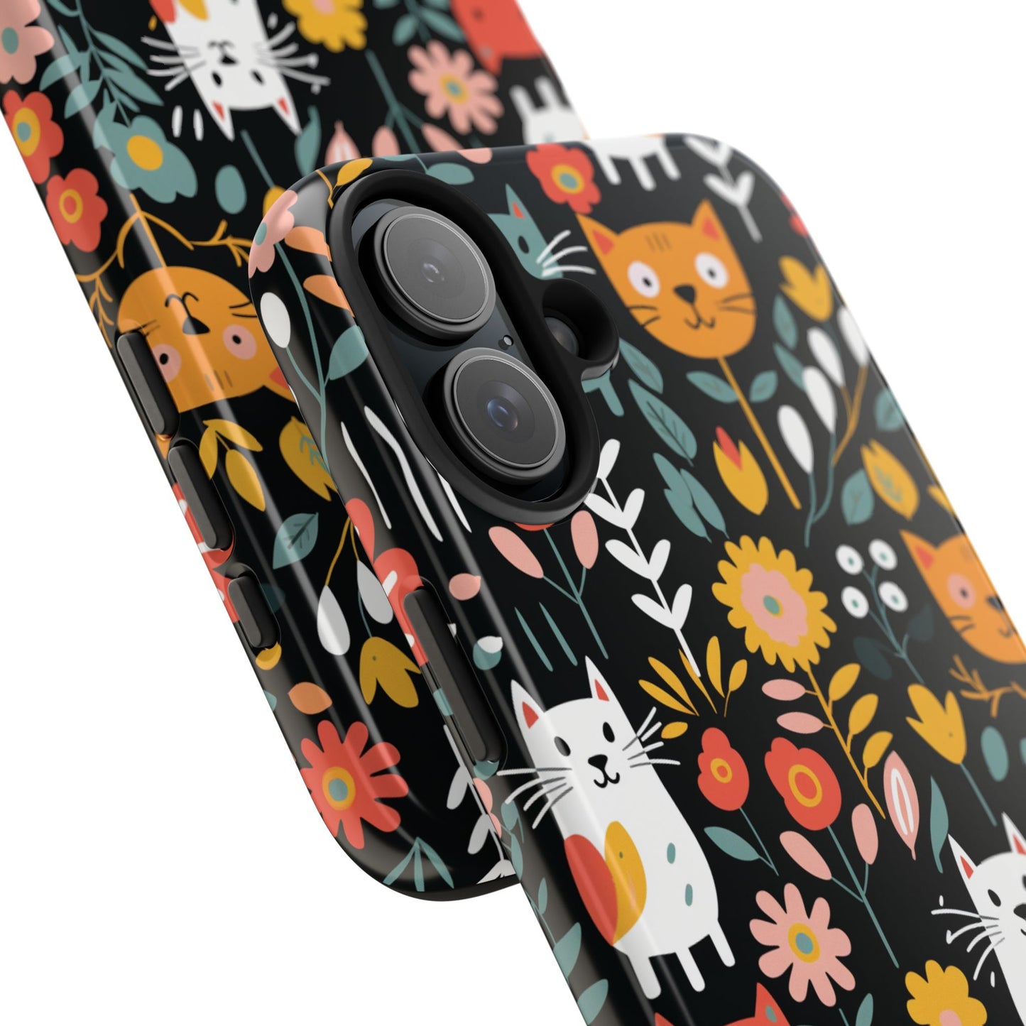 Personalized Whimsical Feline Garden Tough Phone Case — Custom Name iPhone & Samsung