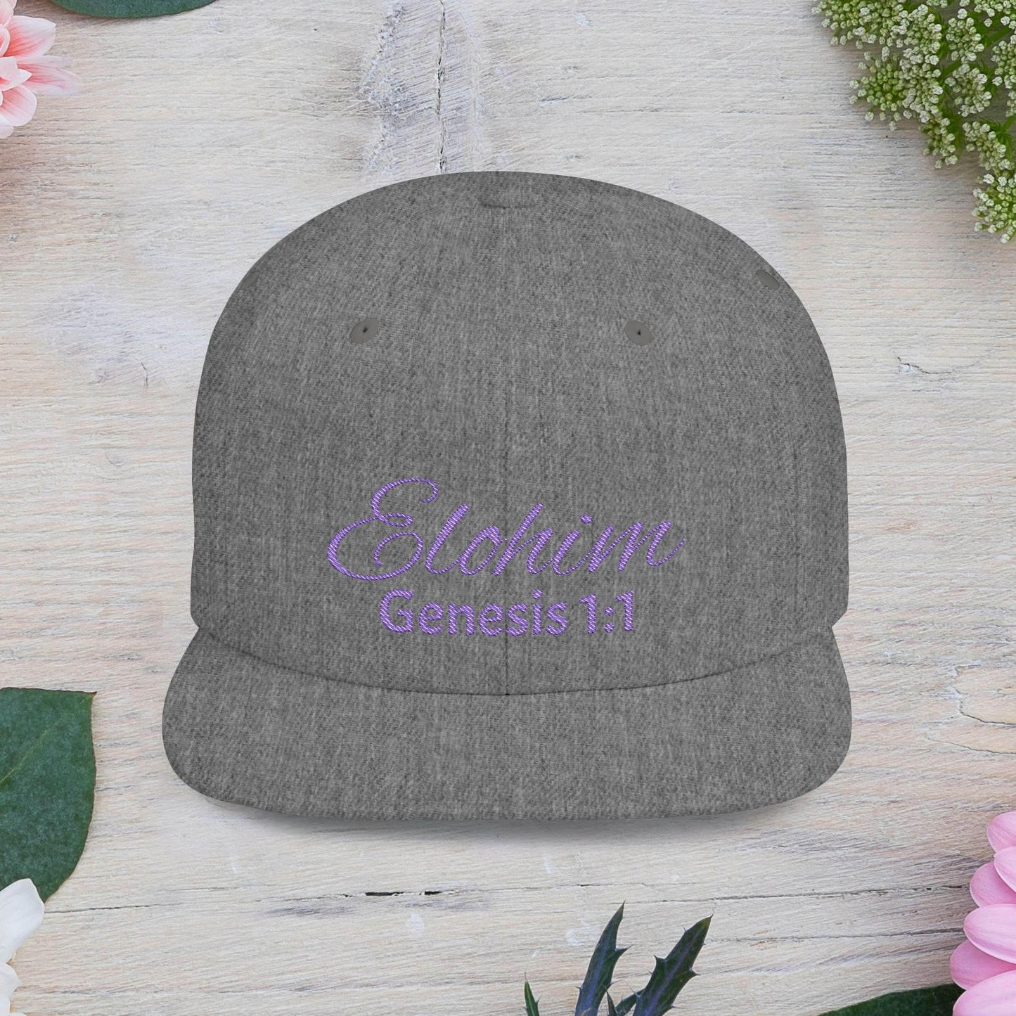 Purple 'Elohim' Snapback Cap - Faith-Inspired Flat Bill Hat, Baseball Hat, Perfect for Gifts, Daily Wear, Spiritual Events