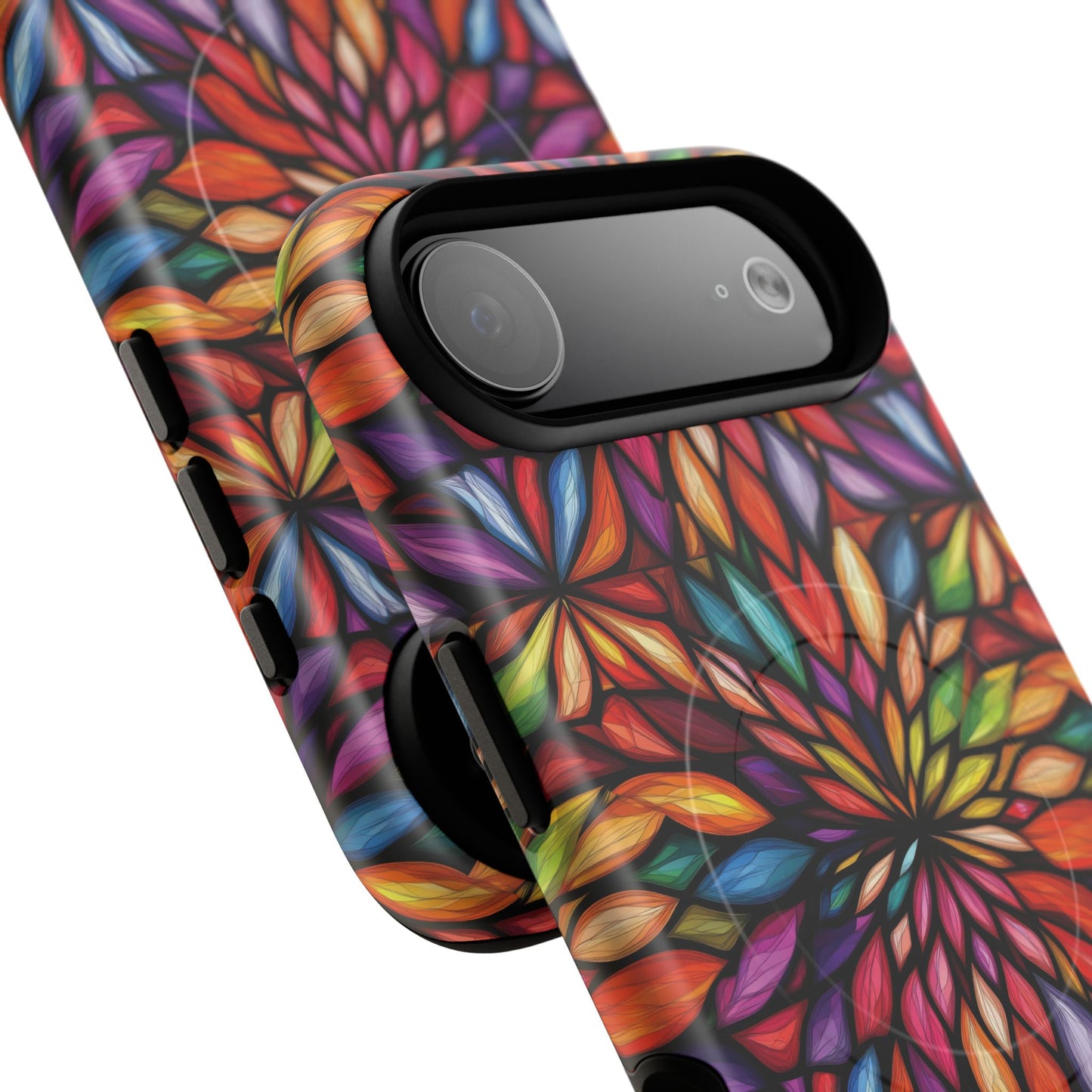Prism Bloom Tough iPhone Magnetic Case, Stained Glass  MagSafe Cases, iPhone Accessory, Floral Design, Unique Gift, iPhone Protection