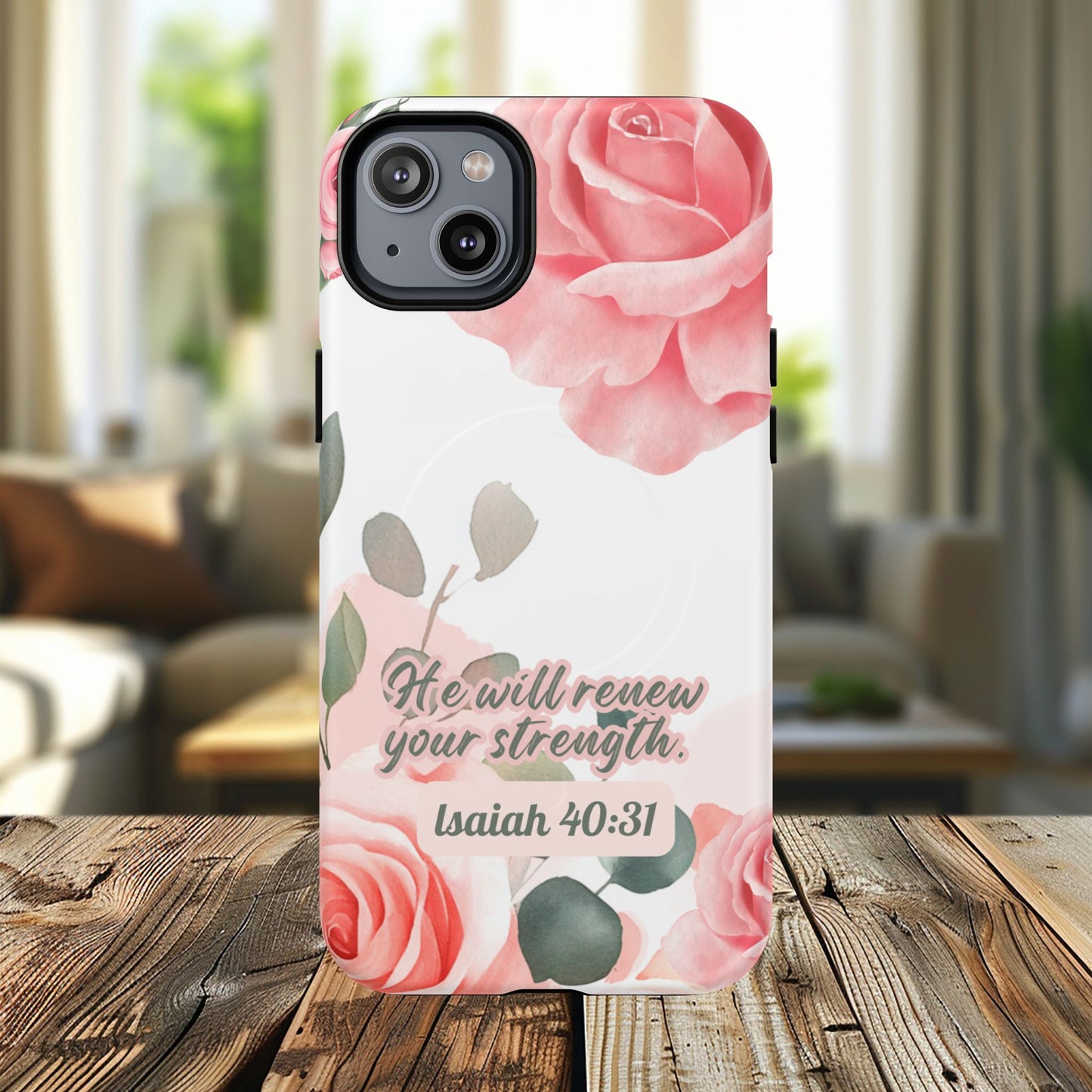 You will Renew your Strength Isaiah 40:11, Inspirational Gift, Tough iPhone Magnetic Case Scripture, Floral Bible Verse, MagSafe® iPhone®, iPhone 14, iPhone 15, iPhone 16, Pro, Pro Max, Plus.