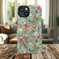 Aqua Bloom Serenity Tough iPhone Magnetic Cases, Cute Flower Design, Stylish Protection, Gift for Her, Trendy Accessories, iPhone MagSafe Accessory.