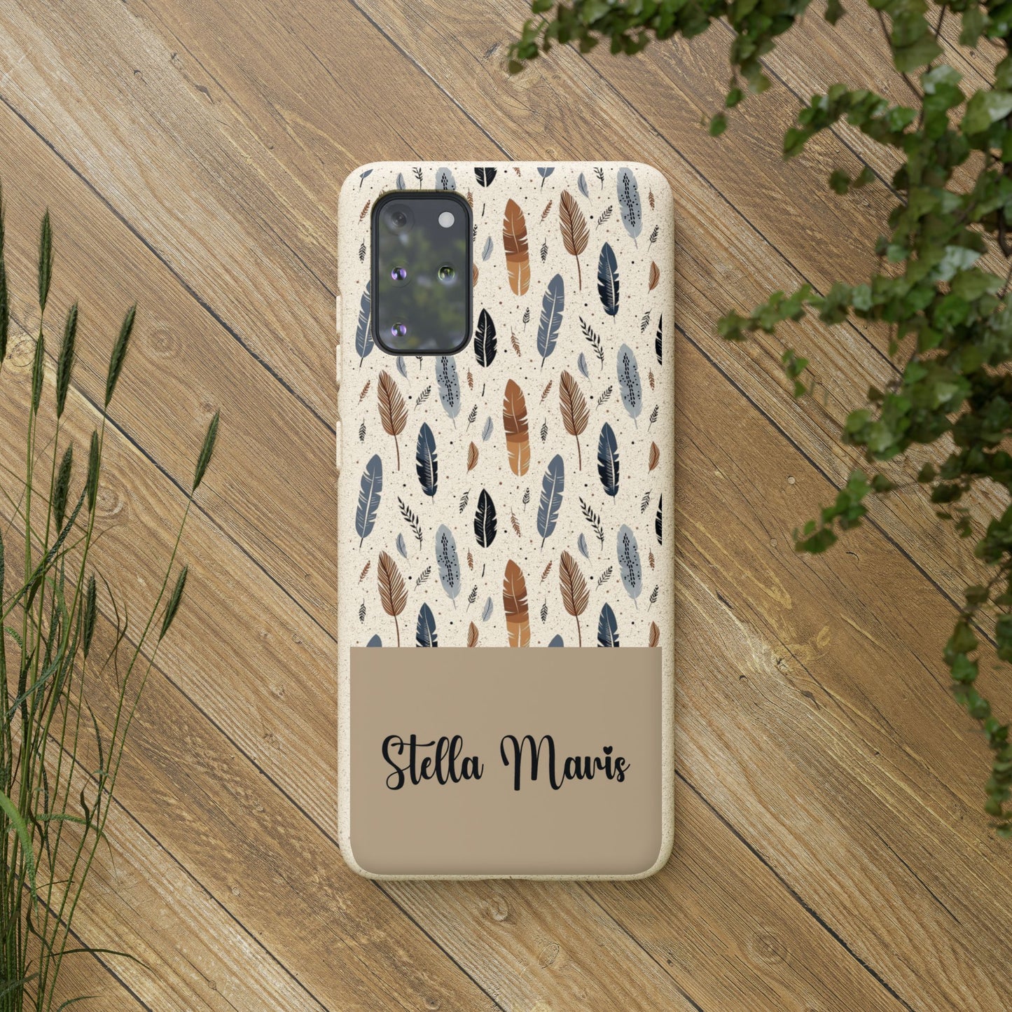 Personalized Whispering Feathers Samsung Biodegradable Case, Custom Name Case.