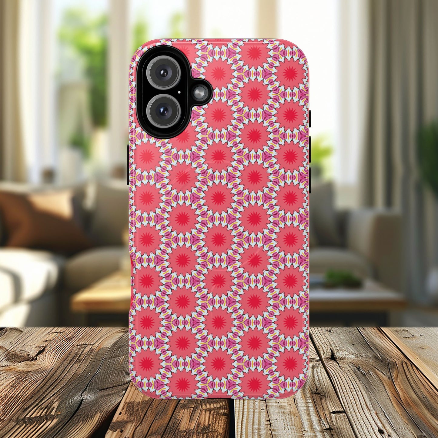 Roseburst Mosaic Vibrant Flower Pattern iPhone Case, Stylish iPhone Cover, Tough Magnetic Case, Floral Gift, Trendy Accessory for Her
