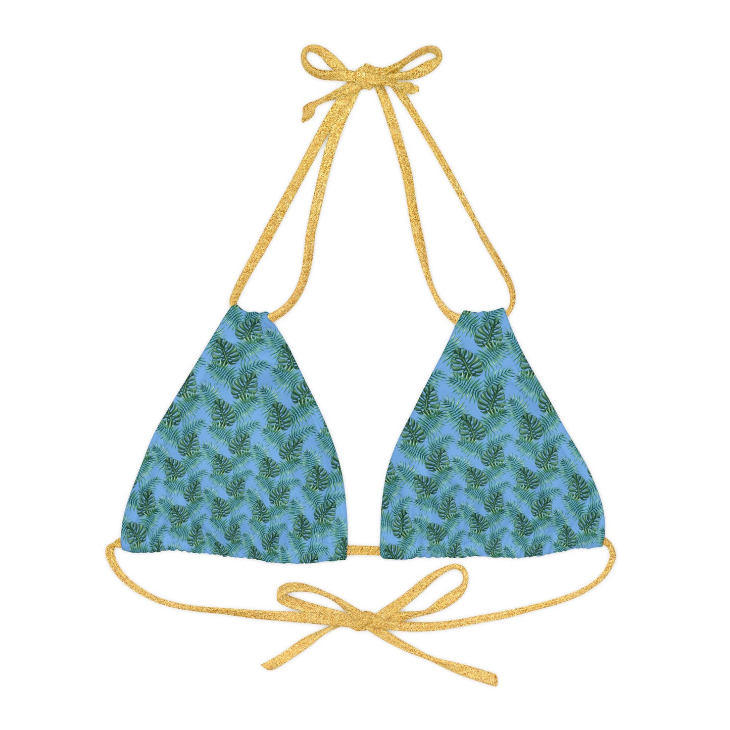 Blue Tropical Bliss Strappy Triangle Bikini Top (AOP)- (PY)
