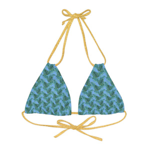 Blue Tropical Bliss Strappy Triangle Bikini Top (AOP)- (PY)
