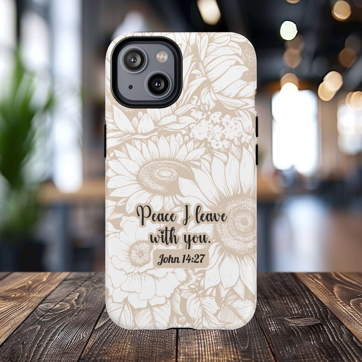 Peace I Leave with You John 14:27,Tough iPhone Magnetic MagSafe® Case Scripture, Sunflower Bible Verse,  iPhone® 13,  14, iPhone 15, iPhone 16, 17, Pro, Pro Max, Plus Cases.