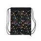 Custom Chalkboard Chic Composition Book Inspired Colorful plsyful icons Drawstring Bag | Personalized College Ruled Tote | Kids School Gear | Fun Gym Sack | Back to School Accessory