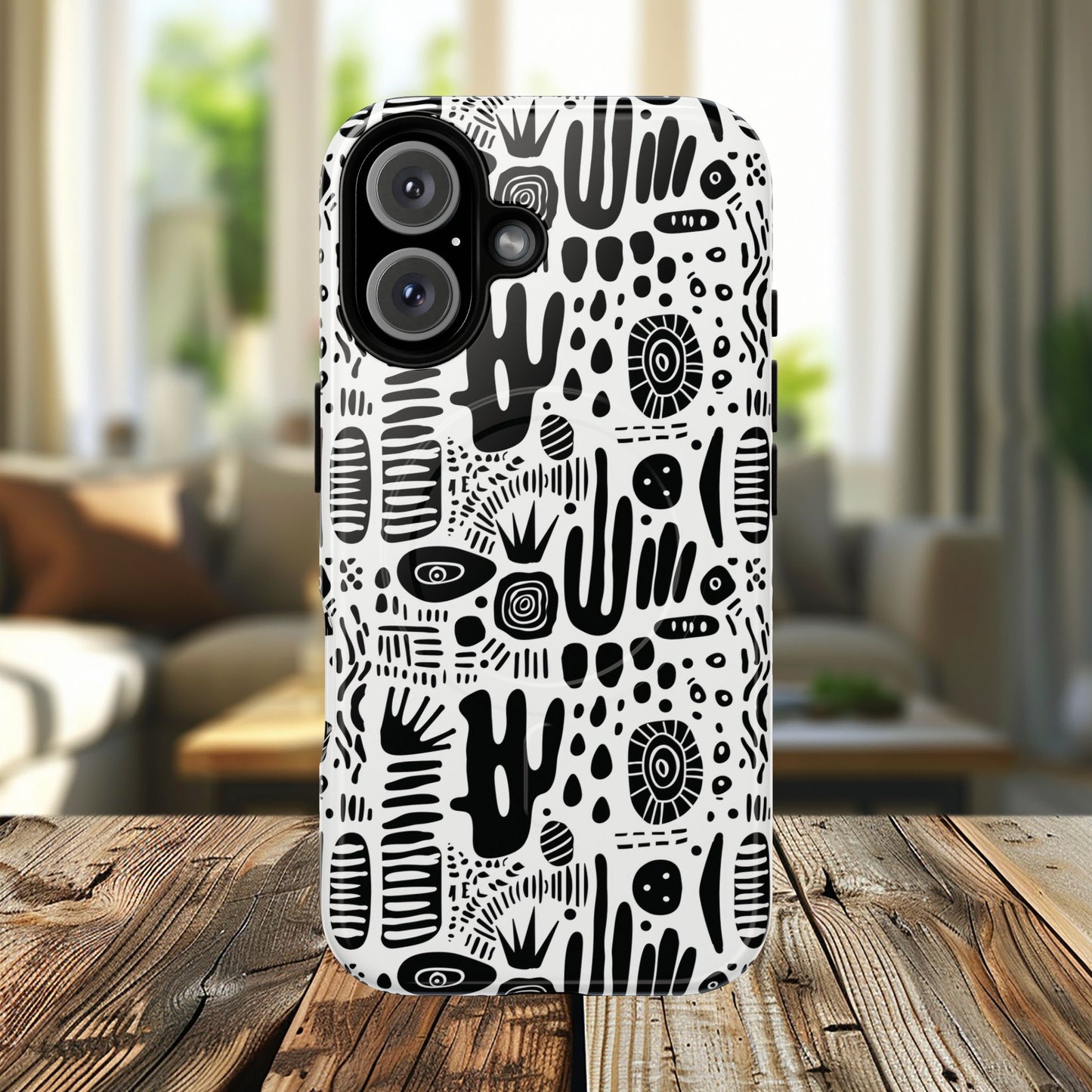 Abstract Monochrome Tough Magnetic iPhone Cases, Stylish Phone Cover, Durable Phone Protector, Modern Tech Accessories, Unique Gift Ideas