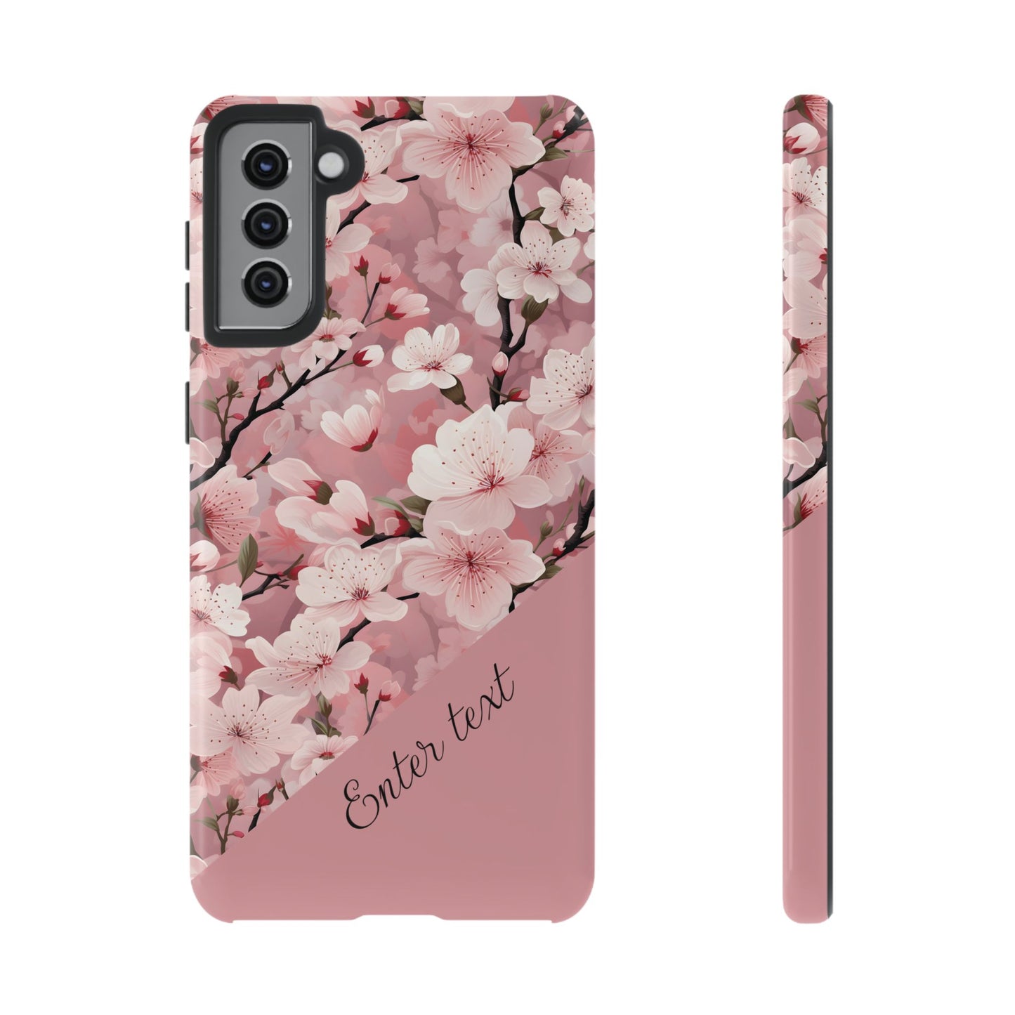 Personalized Cherry Blossom Tough Phone Case — Pink Floral Protective Case for Samsung & Google