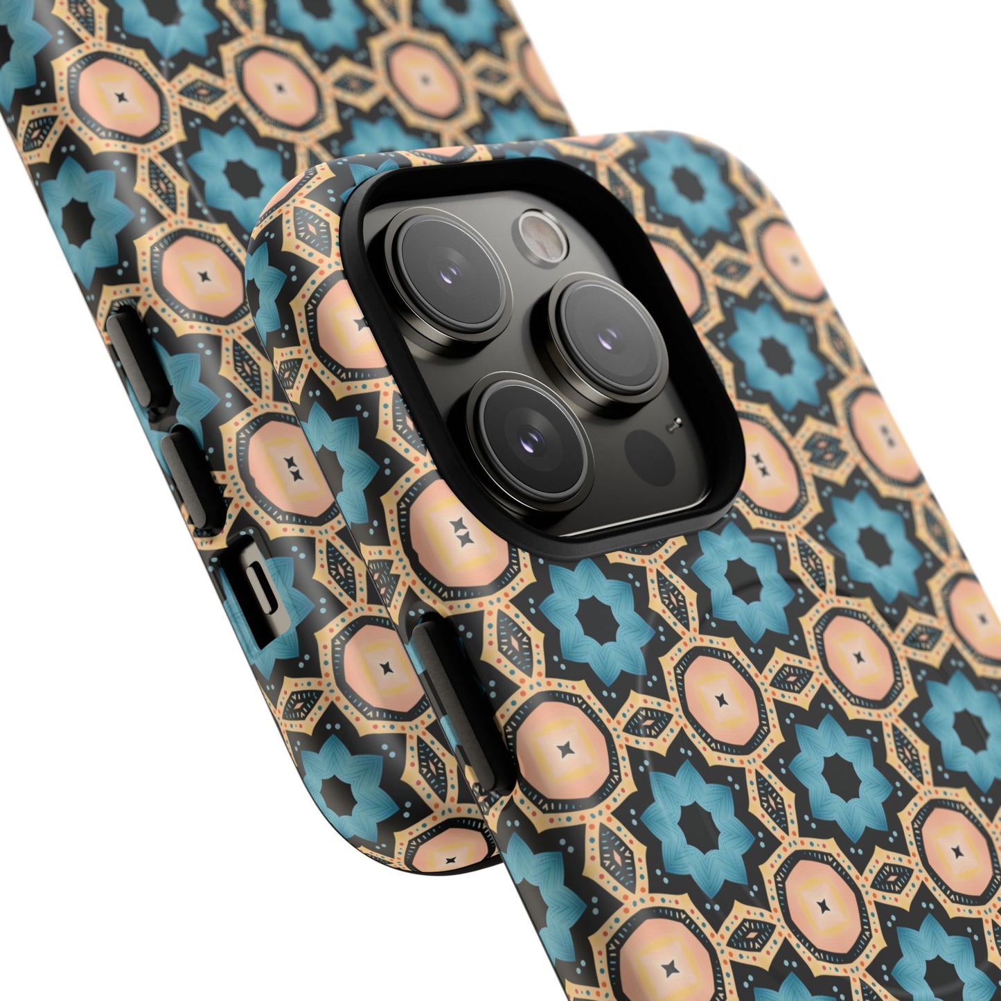 Sahara Star Mosaic Colorful Geometric iPhone Cases, Tough Magnetic iPhone Cases, Vibrant Design iPhone Cover, Durable iPhone Protection, Stylish Tech Accessories.