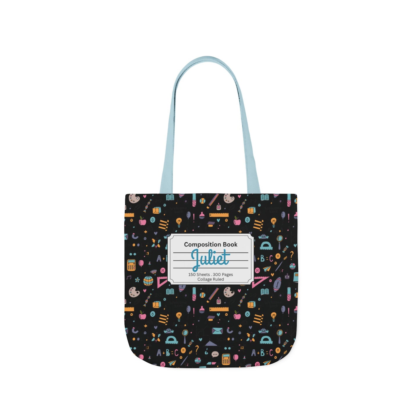 Personalized Chalkboard Chic Composition Book Inspired Canvas Tote Bag with Colorful Straps, Cute School Bag, Eco-Friendly Tote, Back to School Shopping Bag, Teacher Gift Idea