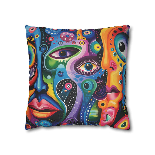 Psychedelic Visions Vibrant Abstract Art Pillowcase - Colorful Decorative Faux Suede Cushion Cover