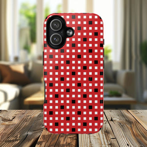 Crimson Gridlock Tough iPhone Magnetic Cases, Durable iPhone Accessories, Gift for Tech Lovers, Modern Design
