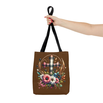 Faith and Floral Cross Heart Tote Bag