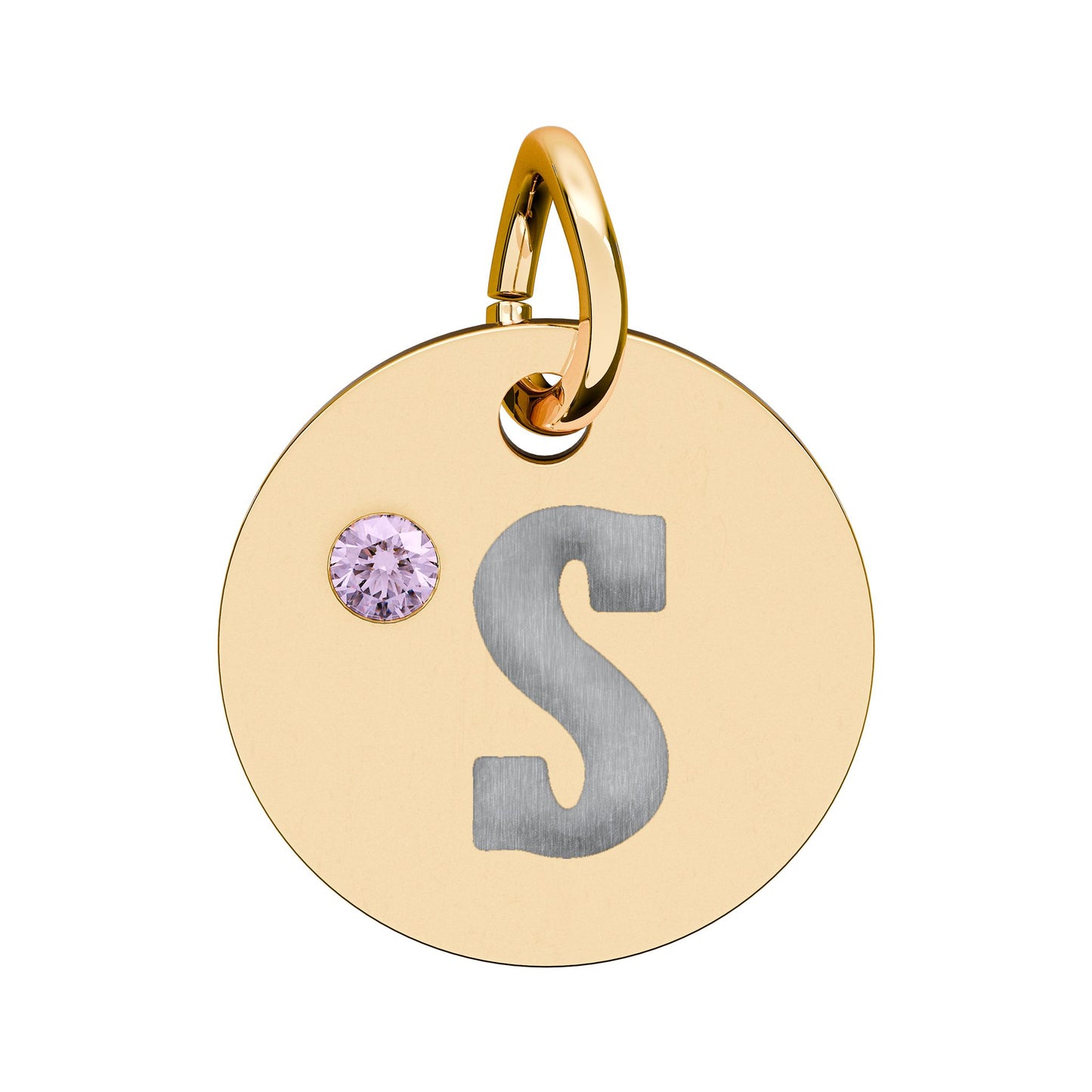 Engraved Birthstone Circle Charm — Personalized Initial Pendant.