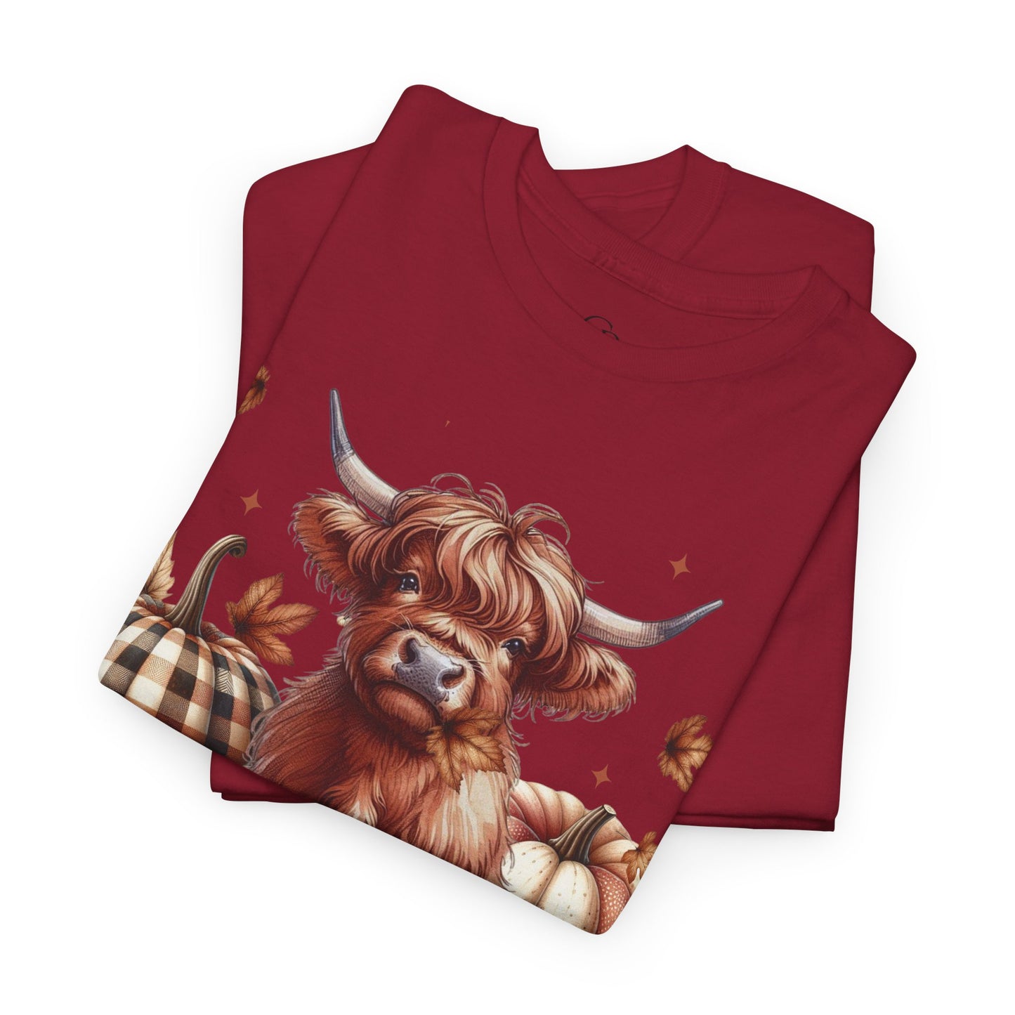 Autumn Highland Cow Charm Unisex Heavy Cotton Tee