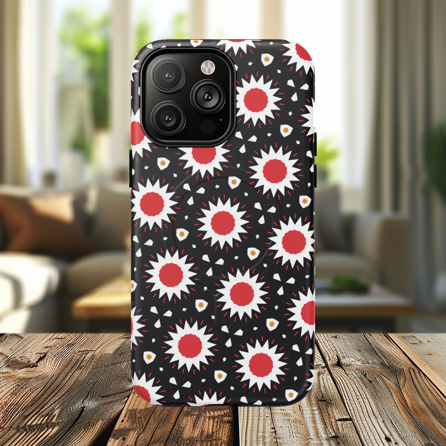 Crimson Spark Radiance Bold Floral Magnetic iPhone Cases, Stylish Tough Cases, Unique iPhone Accessories, Perfect Gift for Her, Trendy Tech Gear.