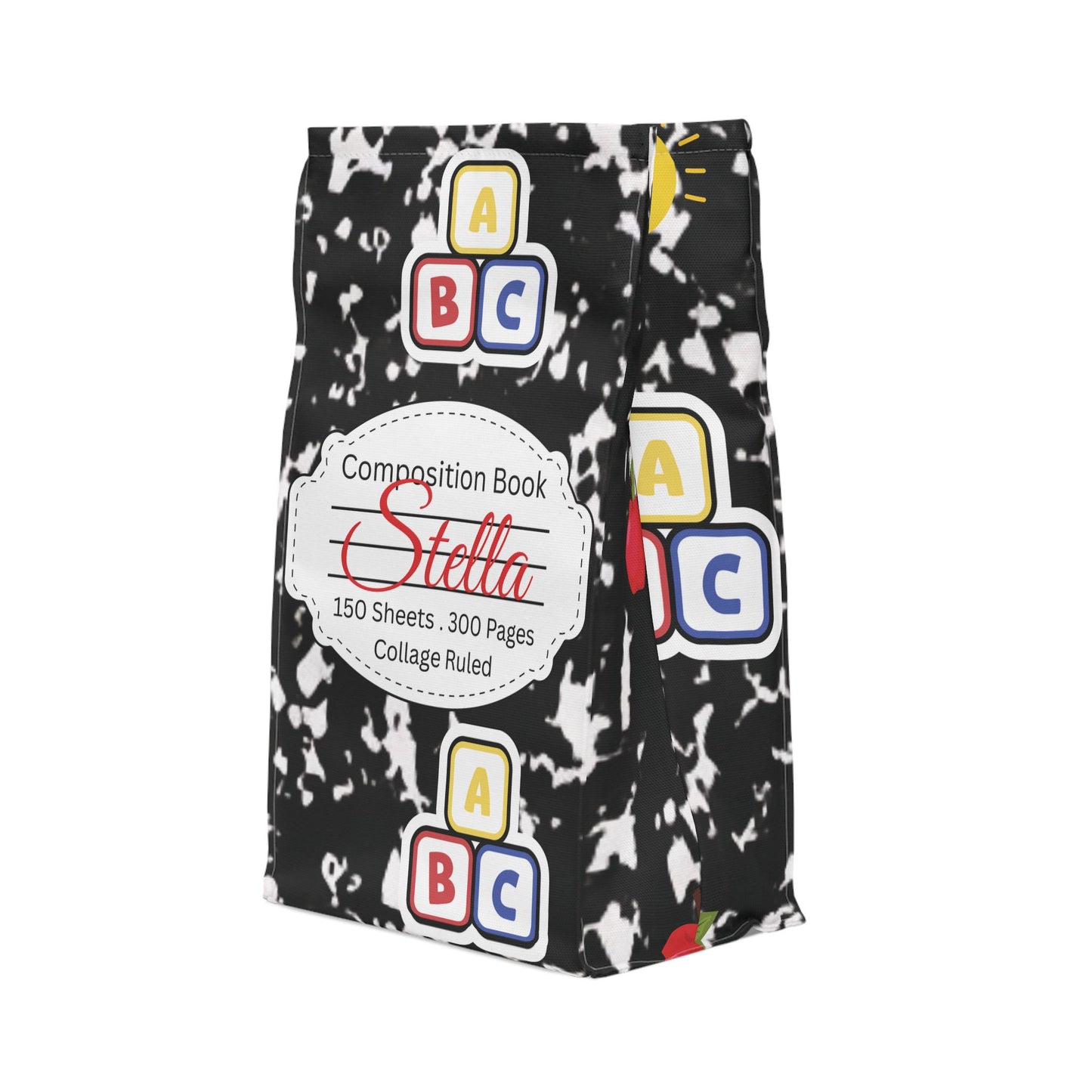 Custom Black Composition Book Inspired Stylish Polyester Lunch Box for Kids - Perfect for School, Picnics, or Snacks | Personalized ABC Design, Back to School, Family [...]