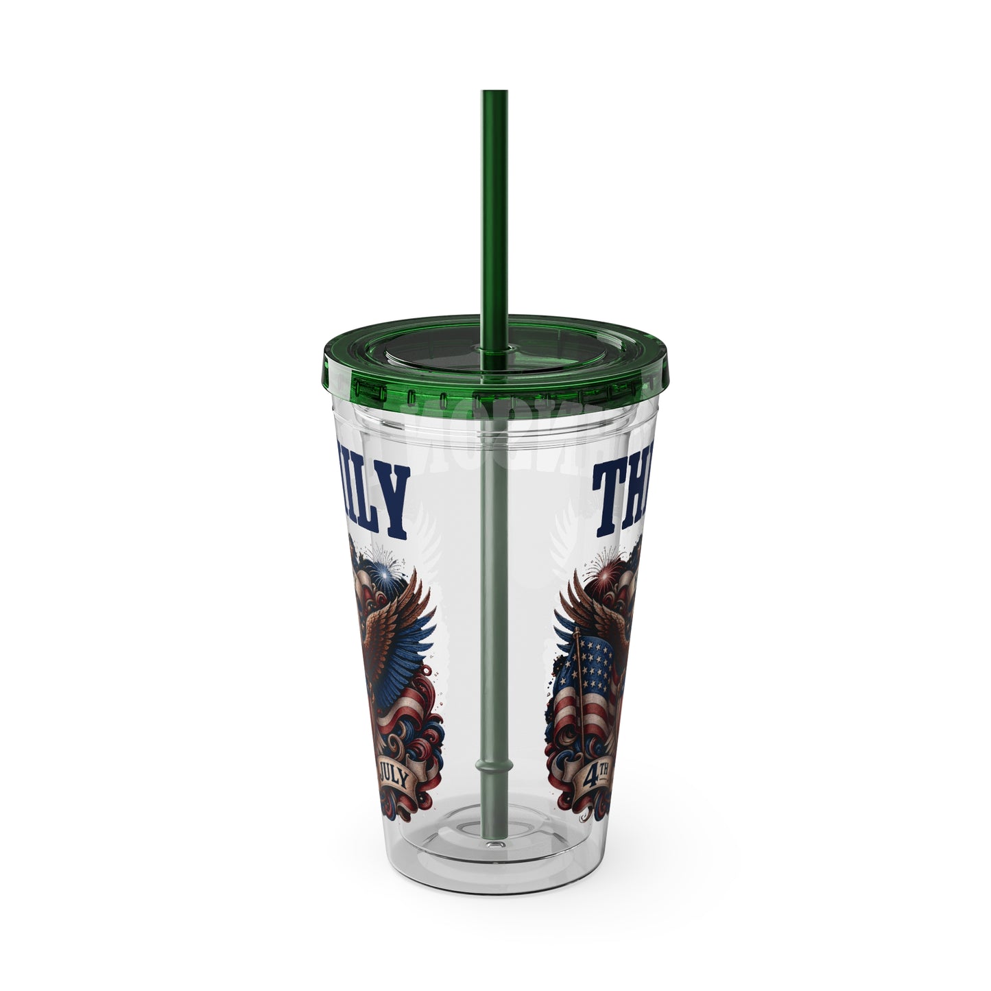Patriotic Eagle 16oz Tumbler with Straw — "Happy 4th of July" USA Design