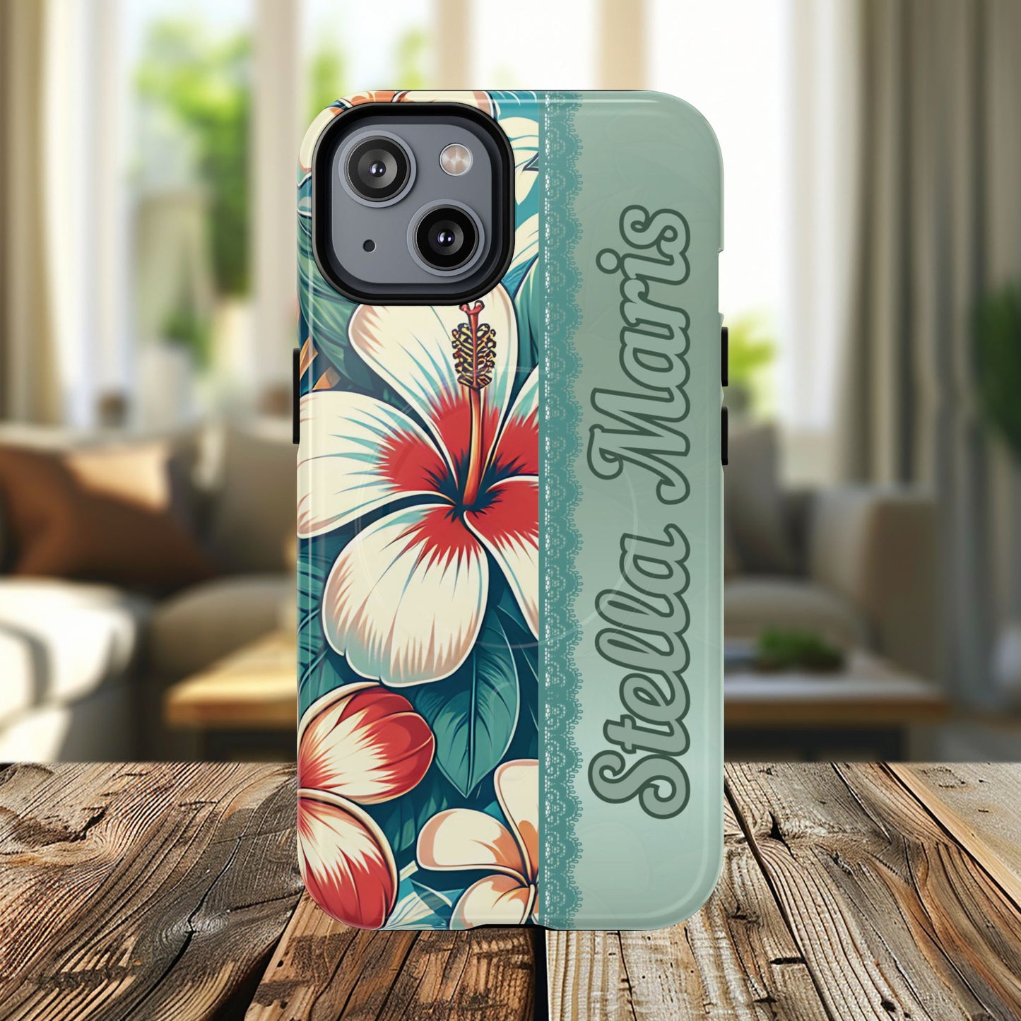 Personalized Tropical Floral Phone Case – Stylish Tough Magnetic Cases for iPhone, Customizable with Names, Perfect Gift for Nature Lovers
