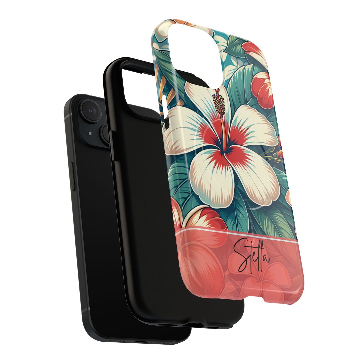 Tough Floral Phone Case, Tropical Hibiscus Design, Gift for Her, Summer Accessory, Customizable Phone Cover