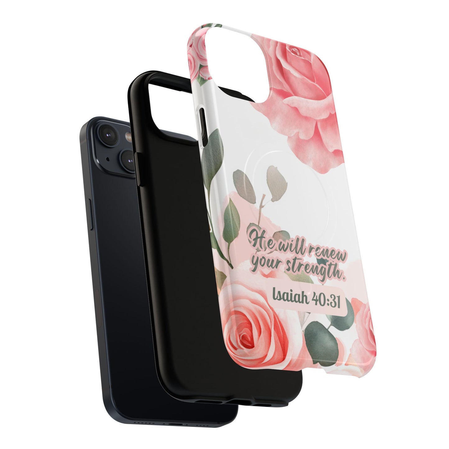 You will Renew your Strength Isaiah 40:11, Inspirational Gift, Tough iPhone Magnetic Case Scripture, Floral Bible Verse, MagSafe® iPhone®, iPhone 14, iPhone 15, iPhone 16, Pro, Pro Max, Plus.