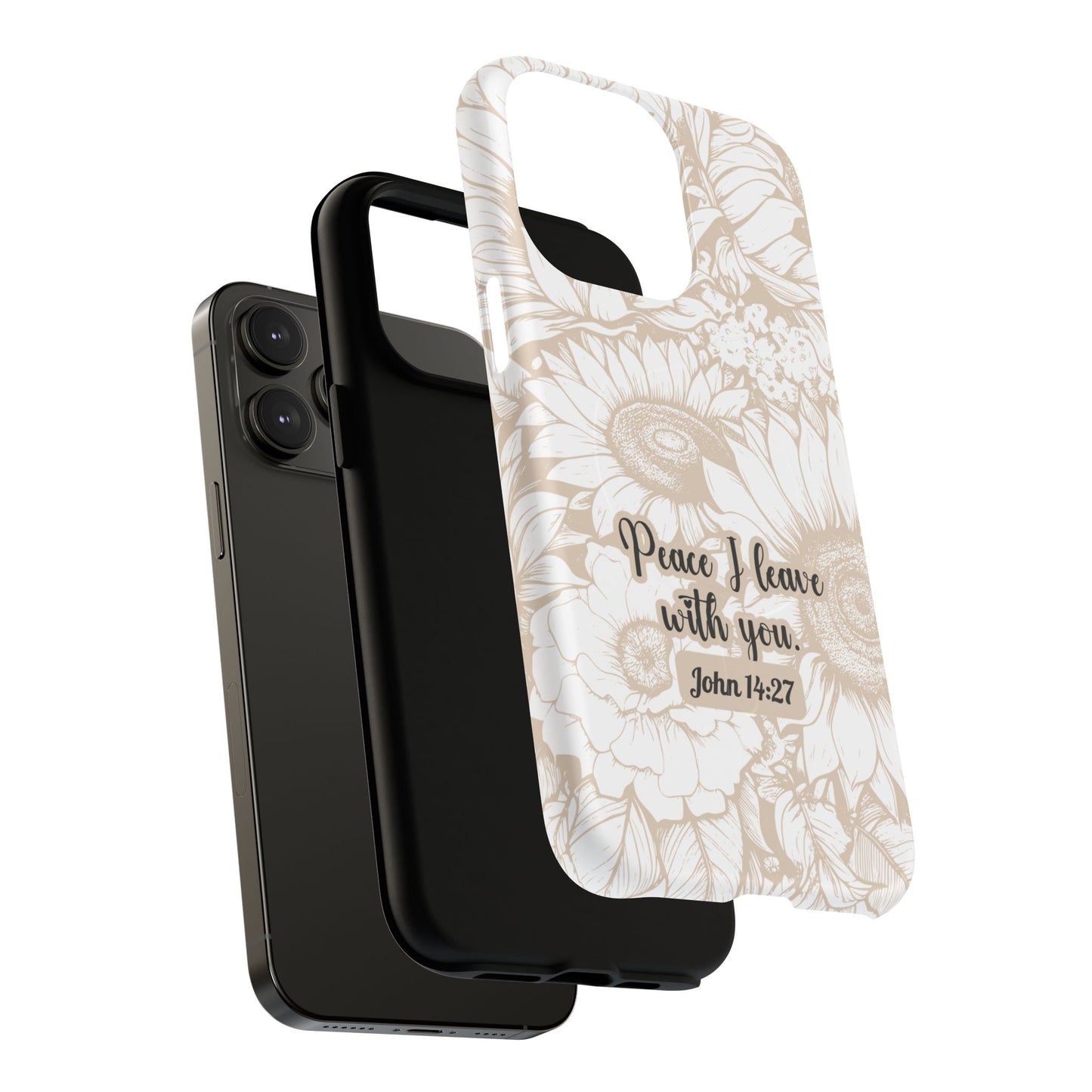 Peace I Leave with You John 14:27,Tough iPhone Magnetic MagSafe® Case Scripture, Sunflower Bible Verse,  iPhone® 13,  14, iPhone 15, iPhone 16, 17, Pro, Pro Max, Plus Cases.