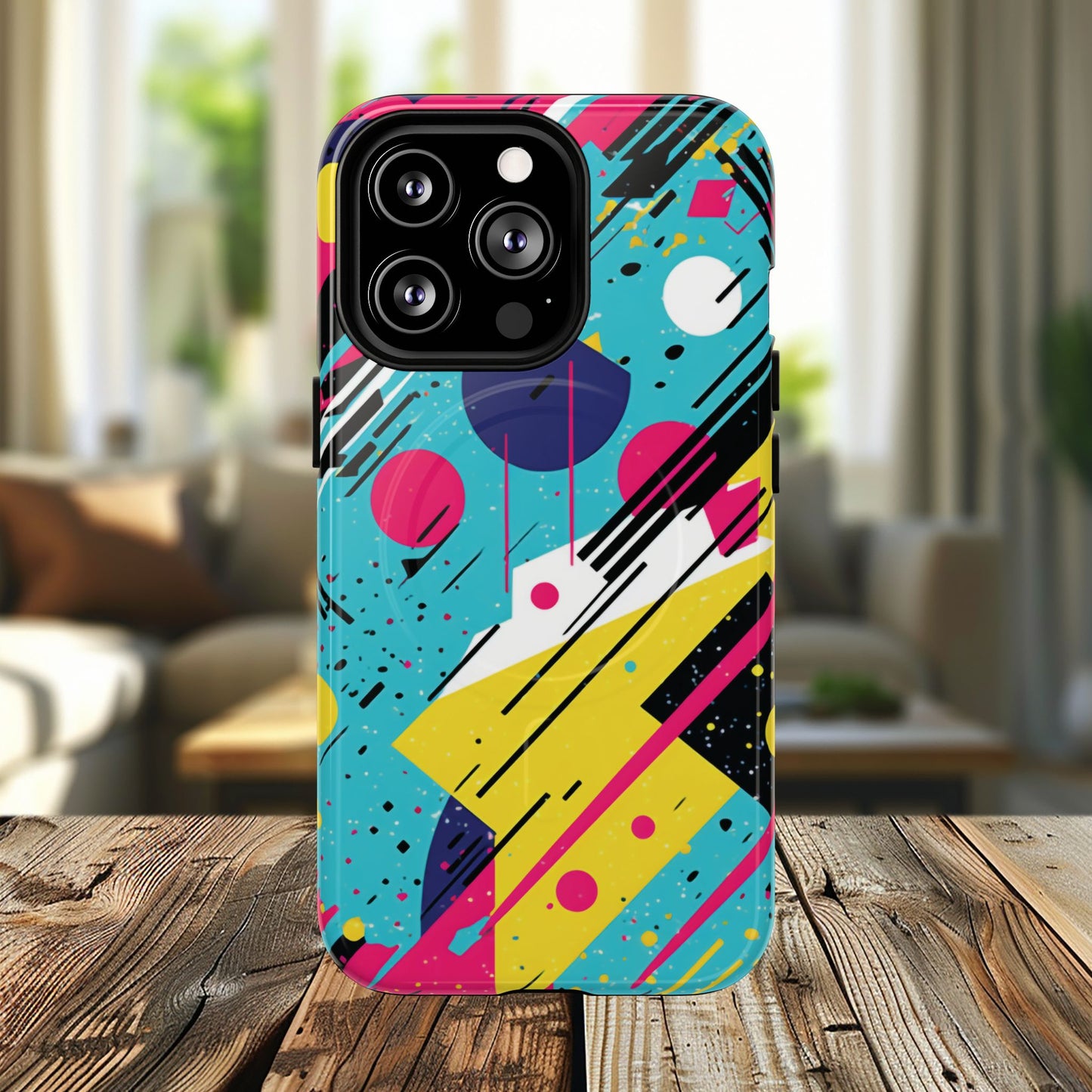 Retro Pop Vibes Magnetic iPhone Case with Abstract Design, Tough iPhone Cover, iPhone Accessory, Gift for Tech Lovers, Trendy iPhone Protector