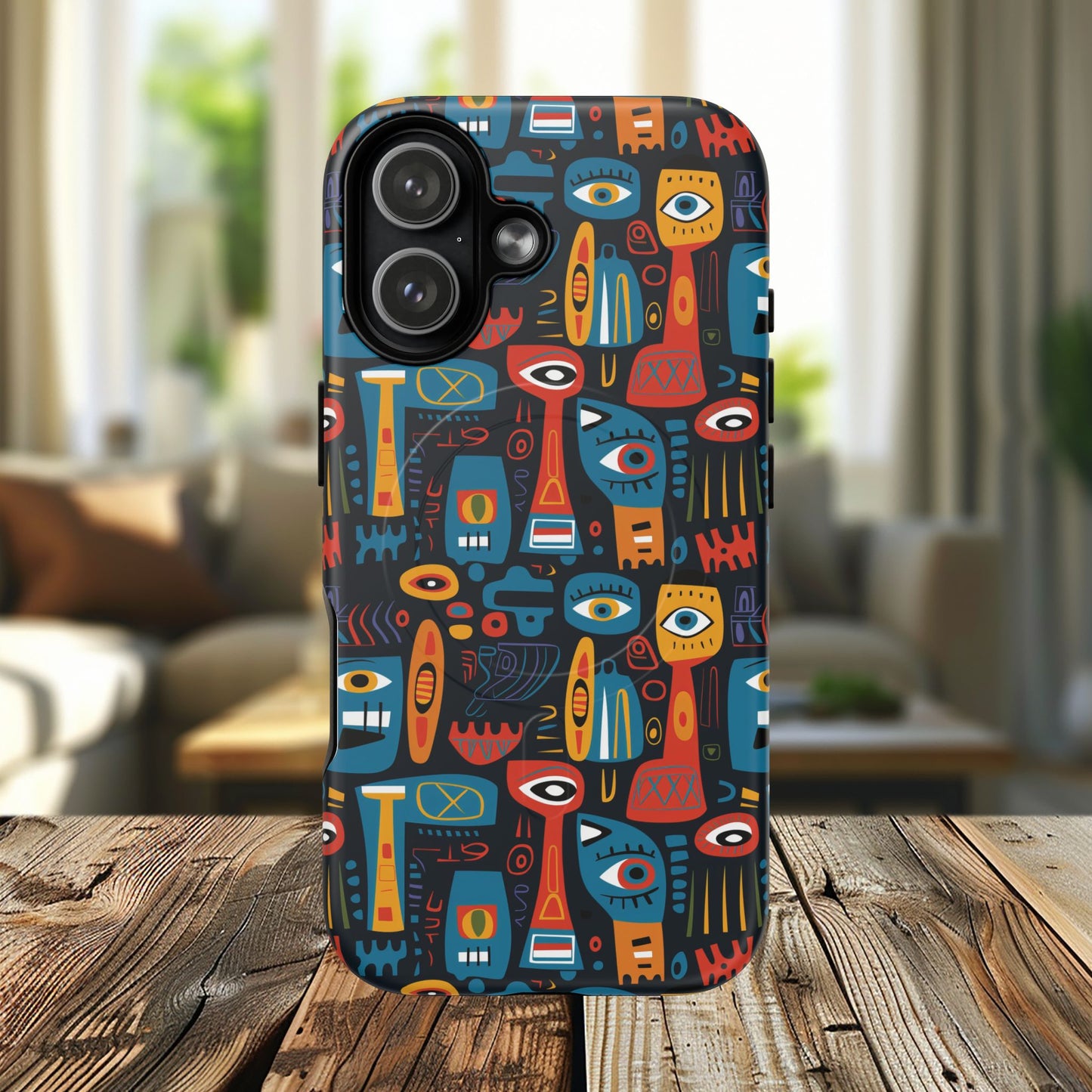 Urban Totem Vibe Tough iPhone Magnetic Case, Colorful Bohemian Art, Unique Gift for Him/Her, Holiday Accessory, iPhone Protection, MagSafe iPhone Case.