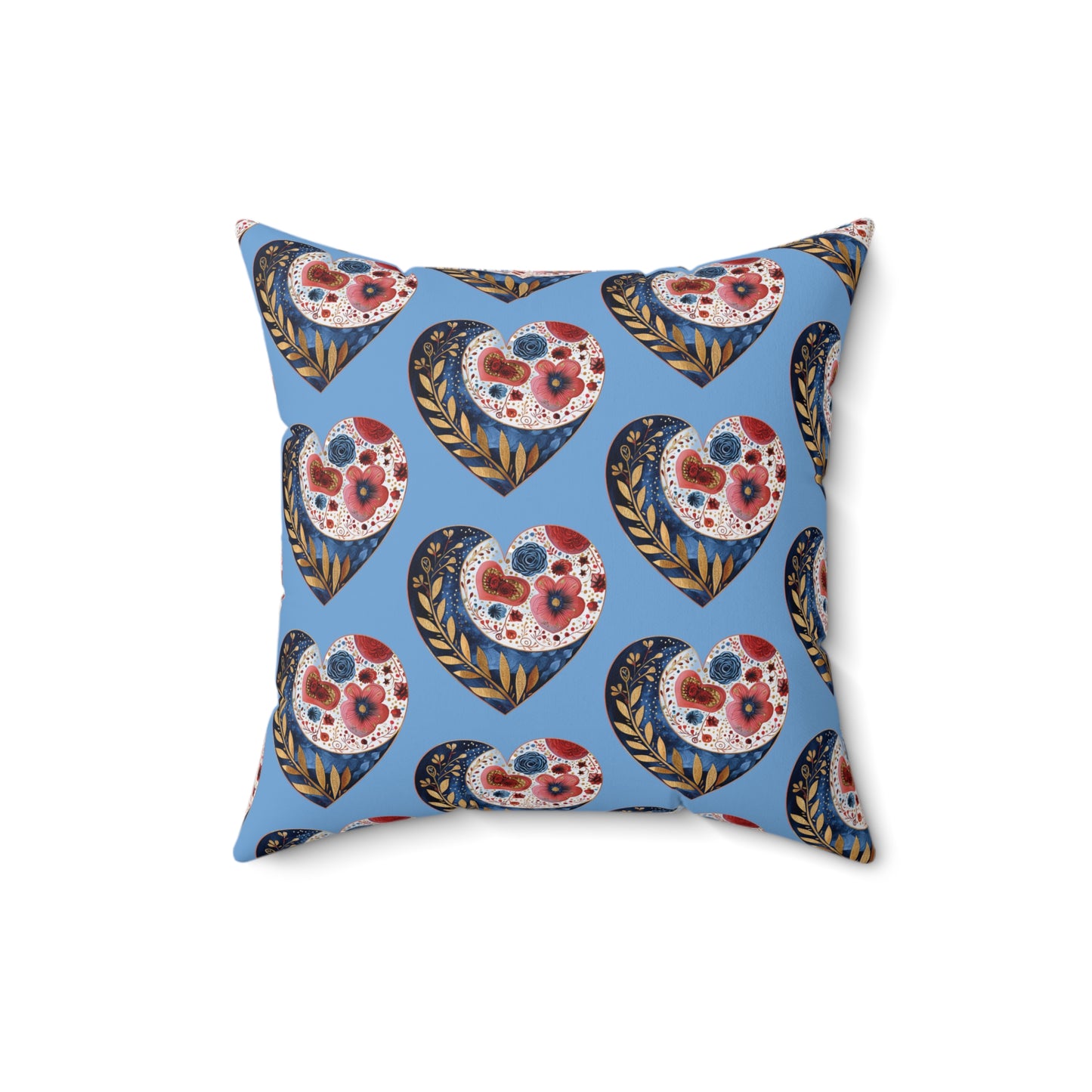 Light Blue Floral Heart Spun Polyester Square Pillow