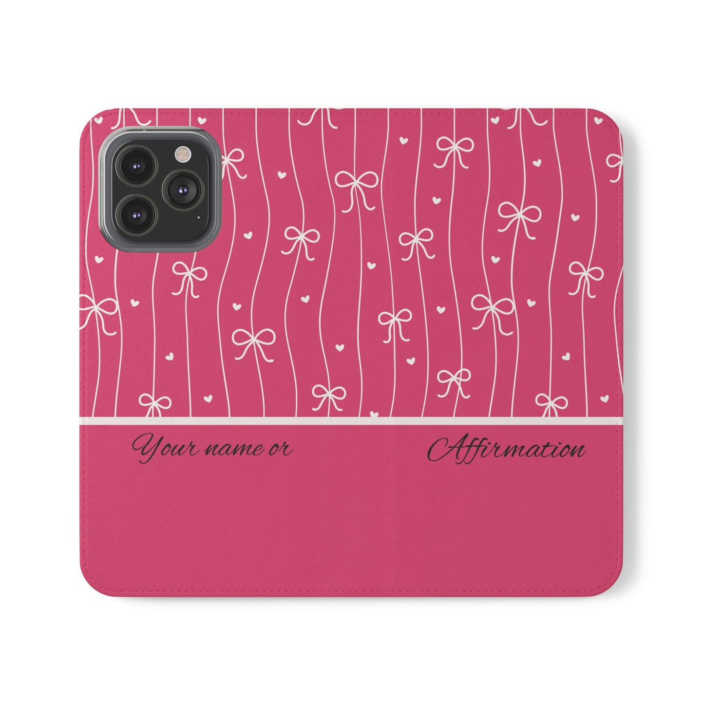 Personalized Pink Bow Coquette Flip iPhone and Samsumg Case — Custom Name or Affirmation Wallet Cover