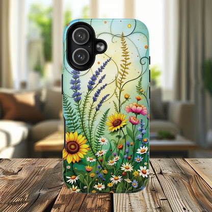 Floral Stained Harmony Glass Tough Magnetic Phone Case | Nature Inspired Design | Durable Protection | Gift for Nature Lovers | Spring Vibe