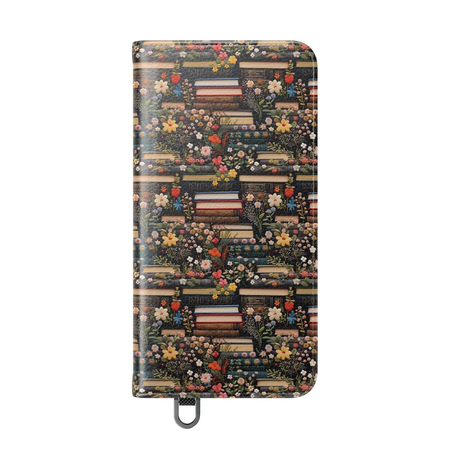 Book Stack Floral Flip iPhone and Samsung Phone Case — Vintage Library Wallet Cover.