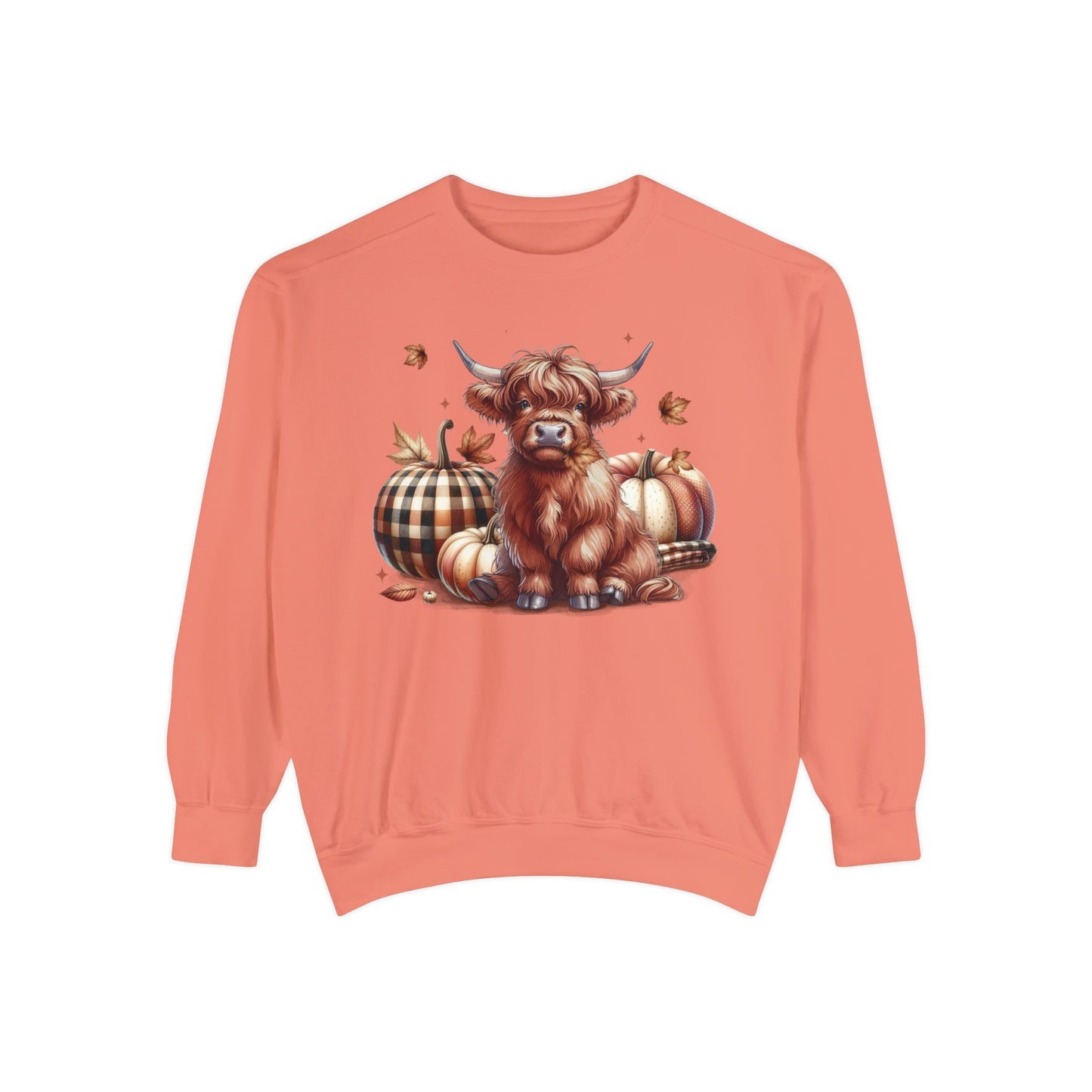 Autumn Highland Cow Charm Unisex Garment-Dyed Sweatshirt