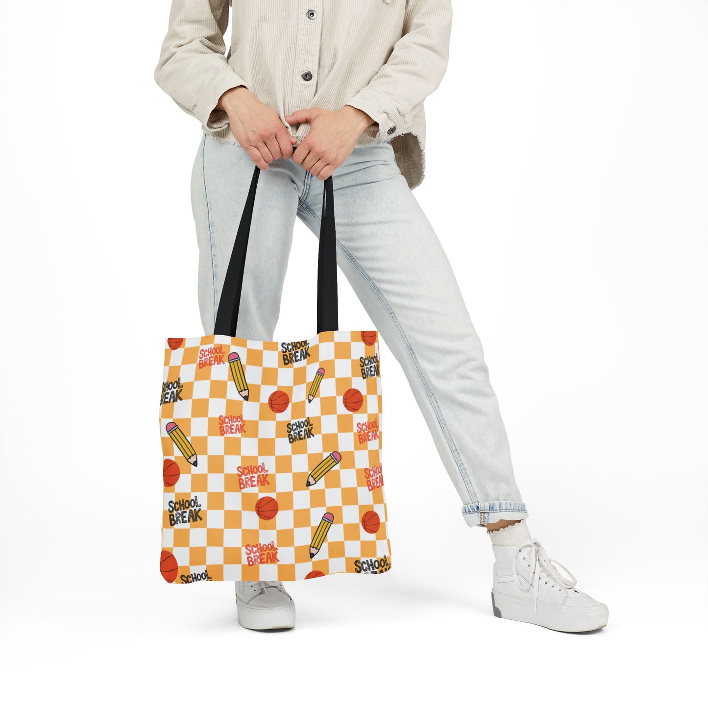 Personalized Orange Schoolyard Chic Composition Book Inspired Canvas Tote Bag with Colorful Straps, Cute School Bag, Eco-Friendly Tote, Back to School Shopping Bag, Teacher Gift Idea