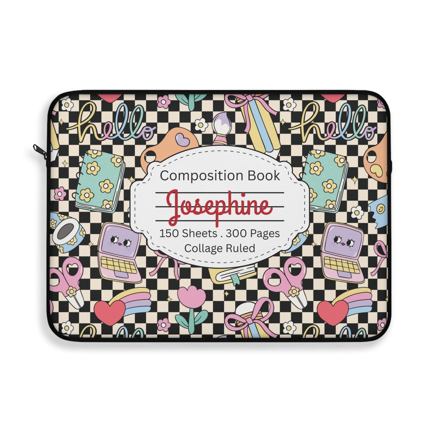 Personalized Black Doodle Daydream Composition Book Inspired Laptop Sleeve, Educational Gift for Teachers, Classroom Organization, Back to School, Unique Teacher Accessory