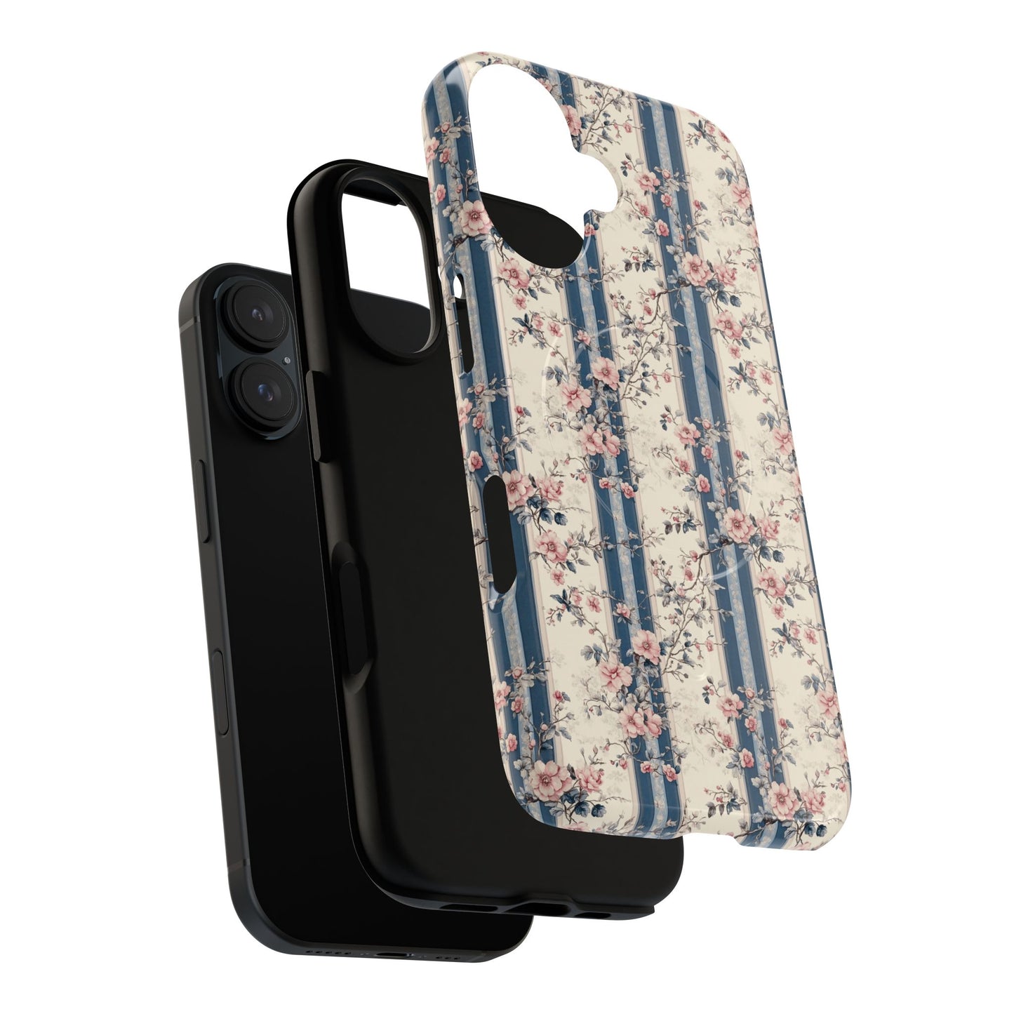 Victorian Rose Stripe iPhone Case, Tough Magnetic Cases for Stylish Protection, Flower Pattern iPhone Cover, Trendy Gift Idea for Her