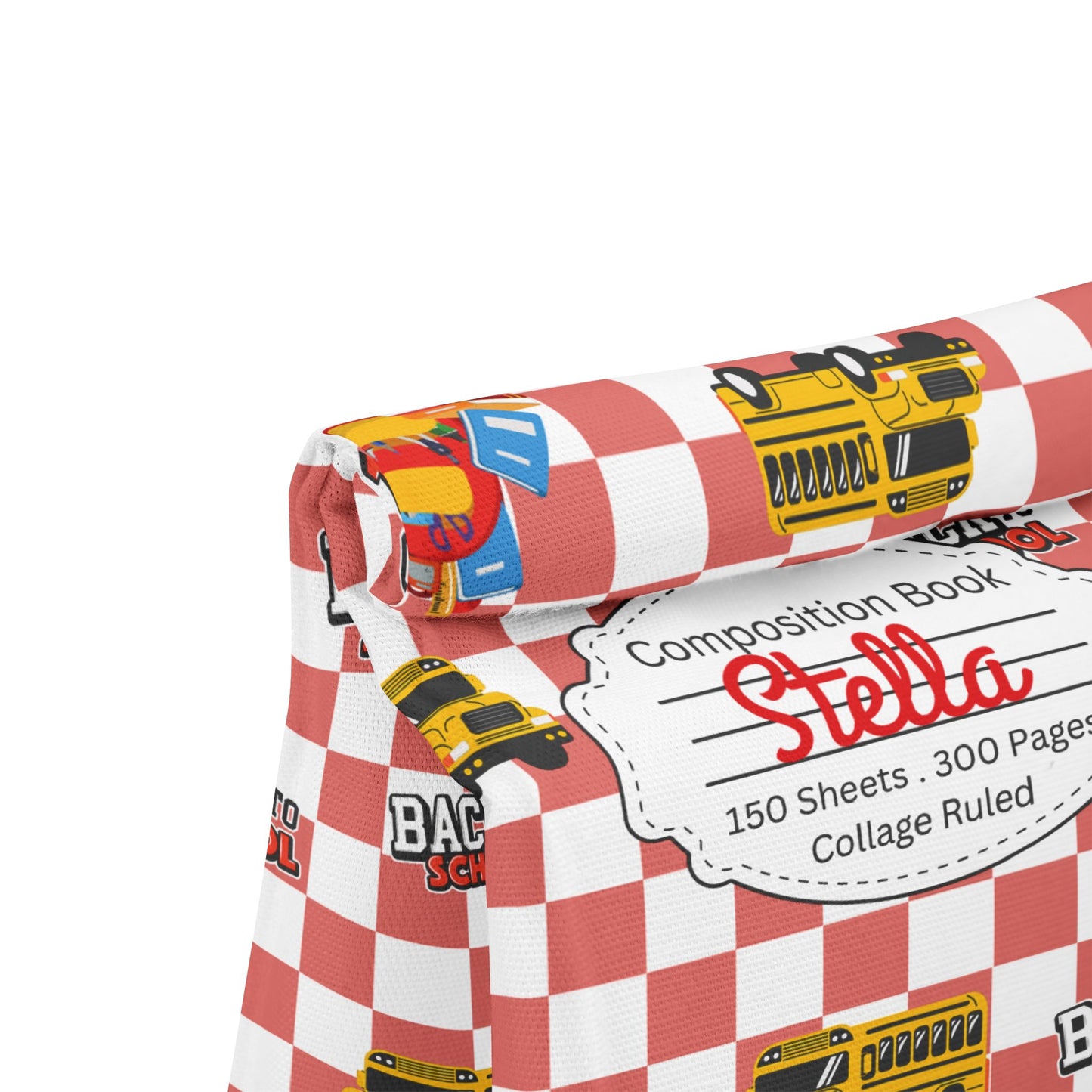 Custom Red SchoolYard Chic Composition Book Inspired Stylish Polyester Lunch Box for Kids - Perfect for School, Picnics, or Snacks | Personalized ABC Design, Back to School, Family [...]