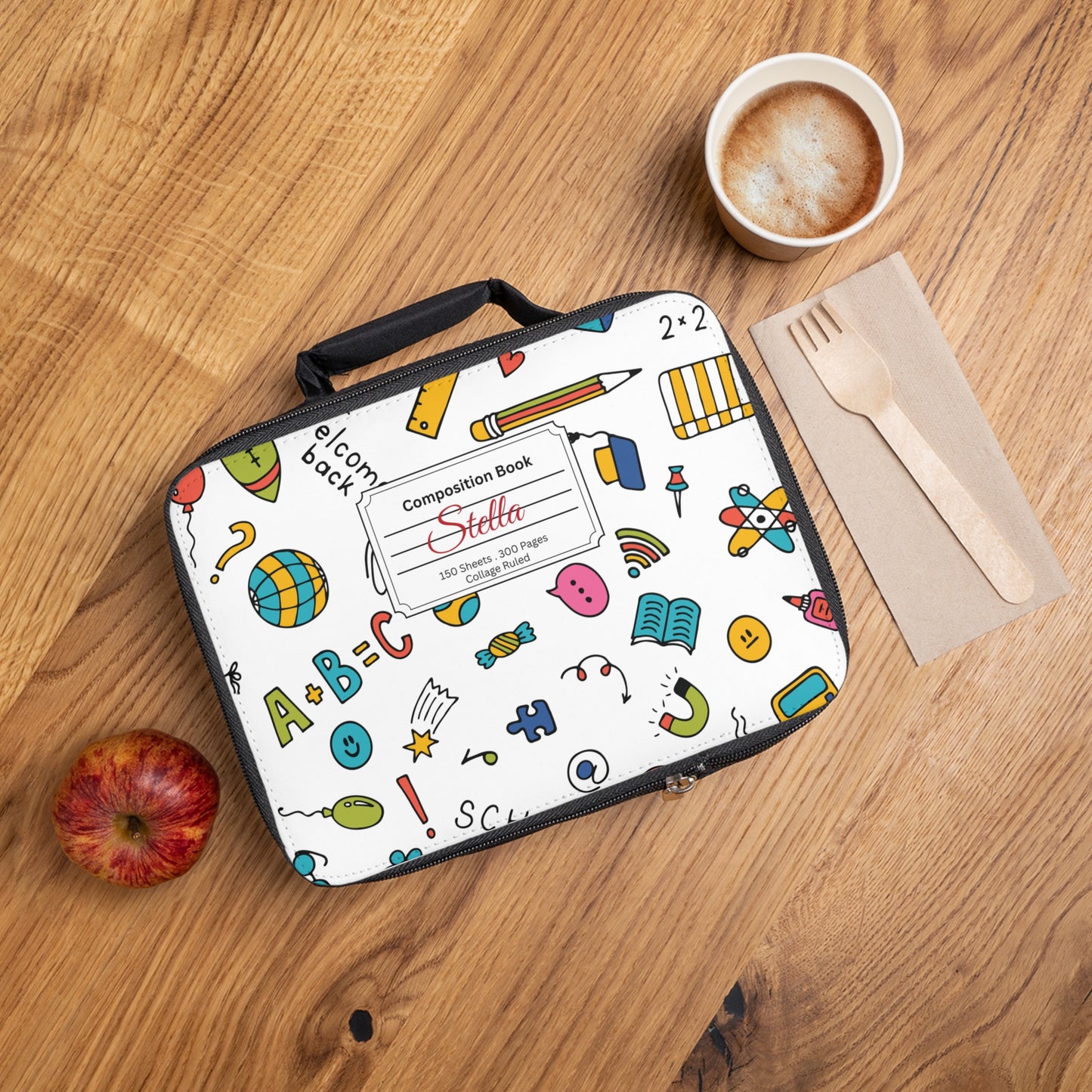 Personalized Classroom Couture Composition Book Inspired Colorful Kids Lunch Bag for School, Snack Bag, Lunch Tote, Lunchbox, Kids' Bag with Fun Back to School Design